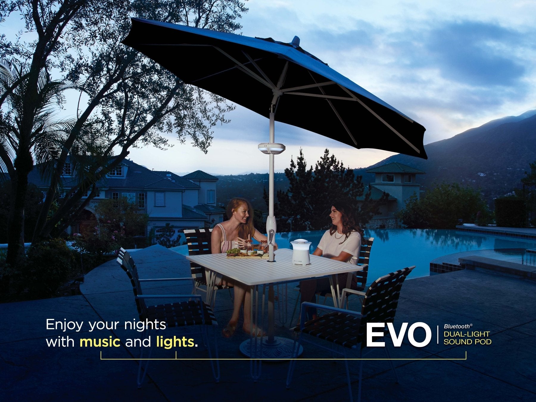 EVO Dual Light Sound Pod with Bluetooth® Speaker - Outdoor Bluetooth Speaker with LED Lights for Patio, Garden, and Pool Parties | Waterproof & Wireless | Treasure Garden