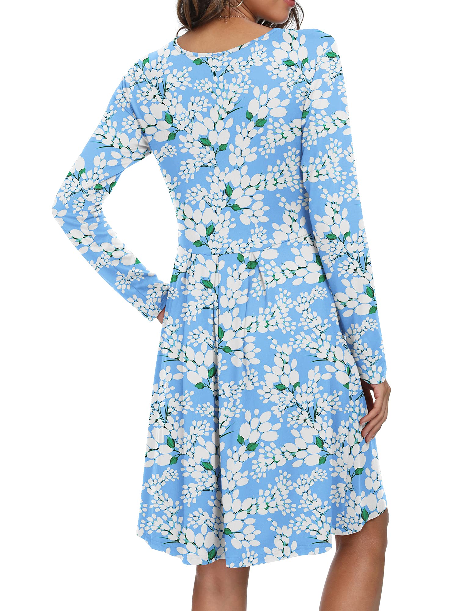 DouBCQ Women's Casual Long Sleeve Flowy Pleated Fall Dresses with Pockets | Elegant Office & Party Wear | Comfortable Daily Outfit for Autumn Season