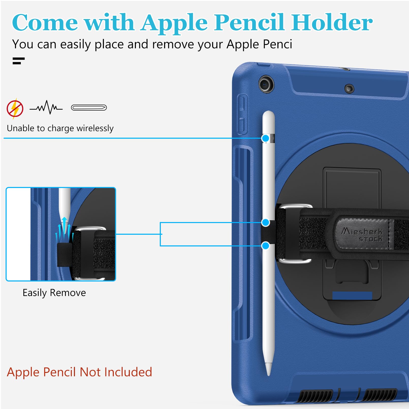 Premium Shockproof iPad Case for iPad 6th/5th Gen & iPad Air 2 (9.7 Inch 2018/2017 Models) - Lightweight TPU Protective Cover with Stand, Handle, Shoulder Strap & Apple Pencil Holder - Perfect for Work, Travel & School - Blue