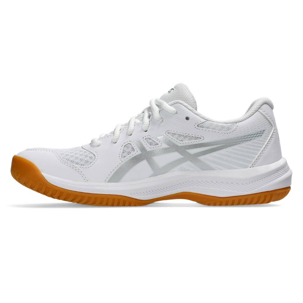 ASICS Upcourt 6 Women's Indoor Court Shoes - White/Pure Silver - Volleyball, Badminton & Squash Shoes for Women - Lightweight & Non-Marking Soles for Gym & Indoor Sports