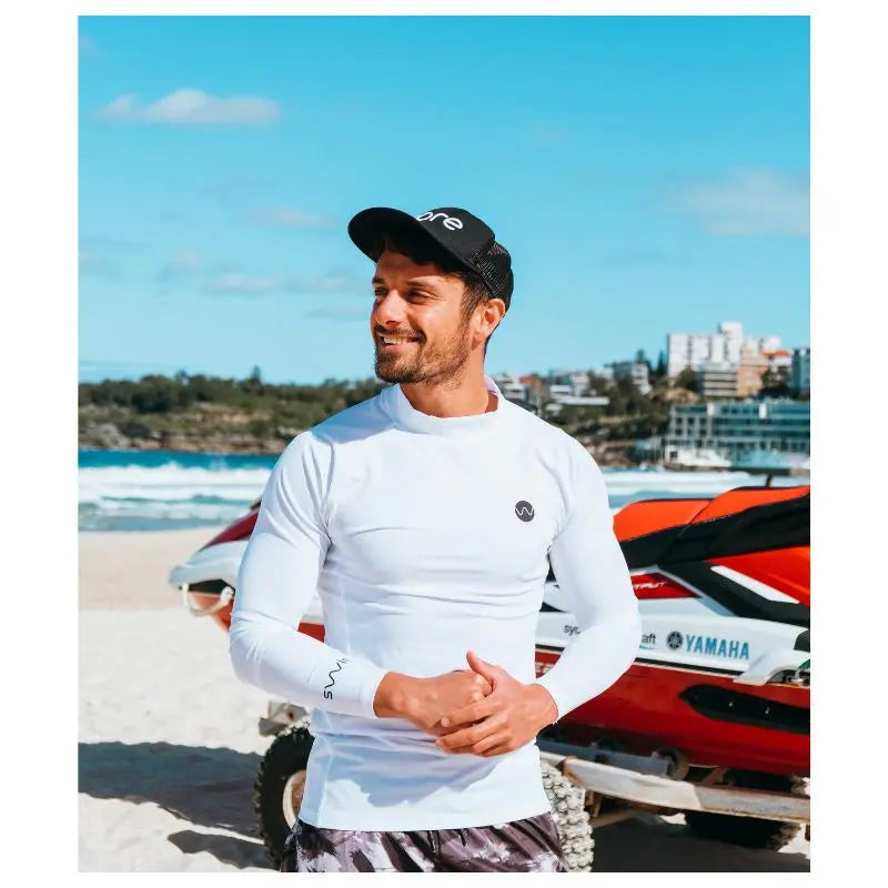 Men's Long Sleeve Rash Guard UPF 50+ Sun Protection - Swimcore Quick Dry Swim Shirt for Surfing, Swimming & Water Sports