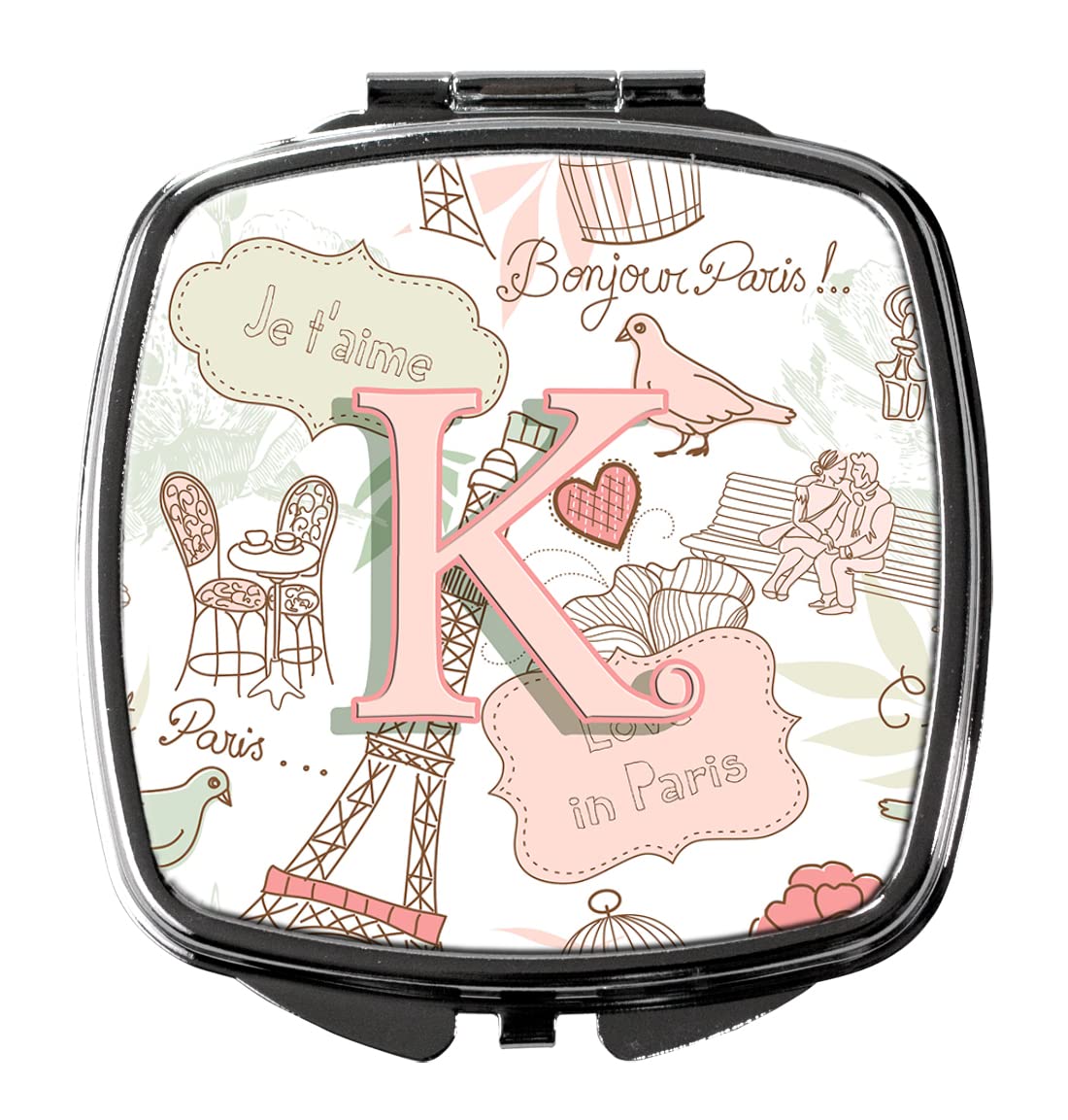 Letter K Love in Paris Pink Compact Mirror - Decorative Travel Makeup Mirror for Women & Girls | Folding Handheld Pocket Mirror | Perfect Gift for Birthdays, Valentine's Day & Travel | Compact Cosmetic Mirror for Purses & Makeup Touchups