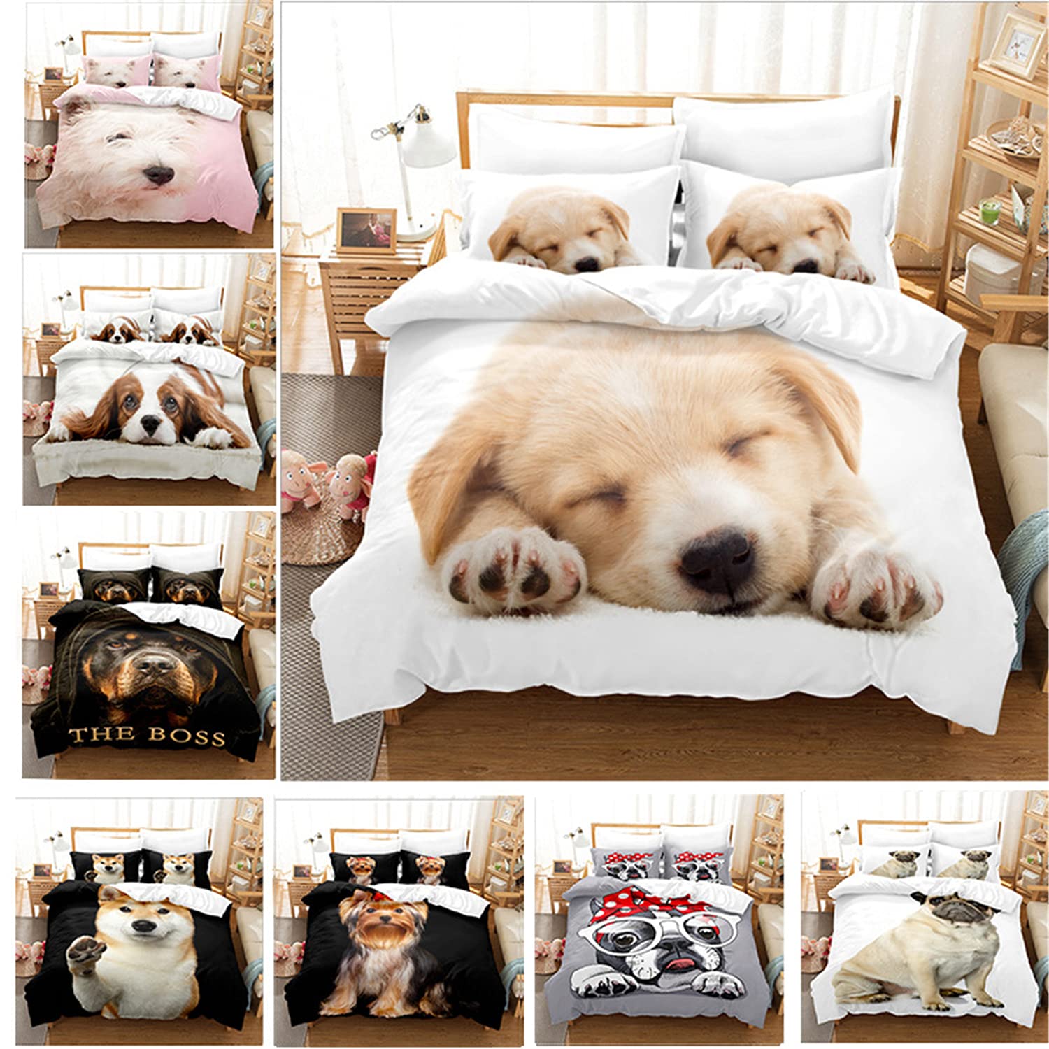 3D Printed Cute Puppy Dog Duvet Cover Set - Twin/Full/Queen/King Size Pet Bedding with Pillowcases - Soft & Warm Animal Print Quilt for Kids, Boys & Girls - Perfect for Dog Lovers' Bedroom Decor & Cozy Pet-Themed Sleep Space (King Size 3-Piece Set)