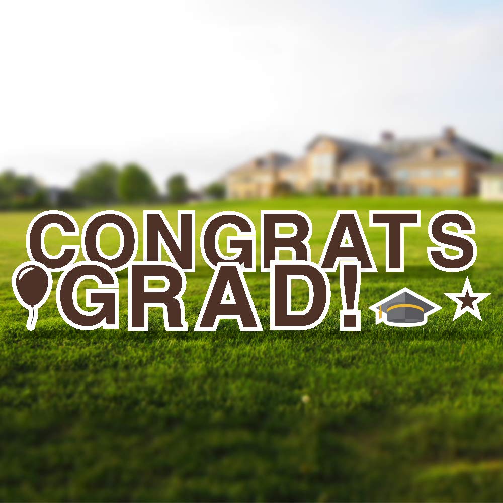 Vispronet Congrats Grad Yard Sign with Stakes - 18in Tall Weather-Resistant Graduation Decor for High School & College - Brown Steel Stake Lawn Sign for Outdoor Graduation Parties & Celebrations
