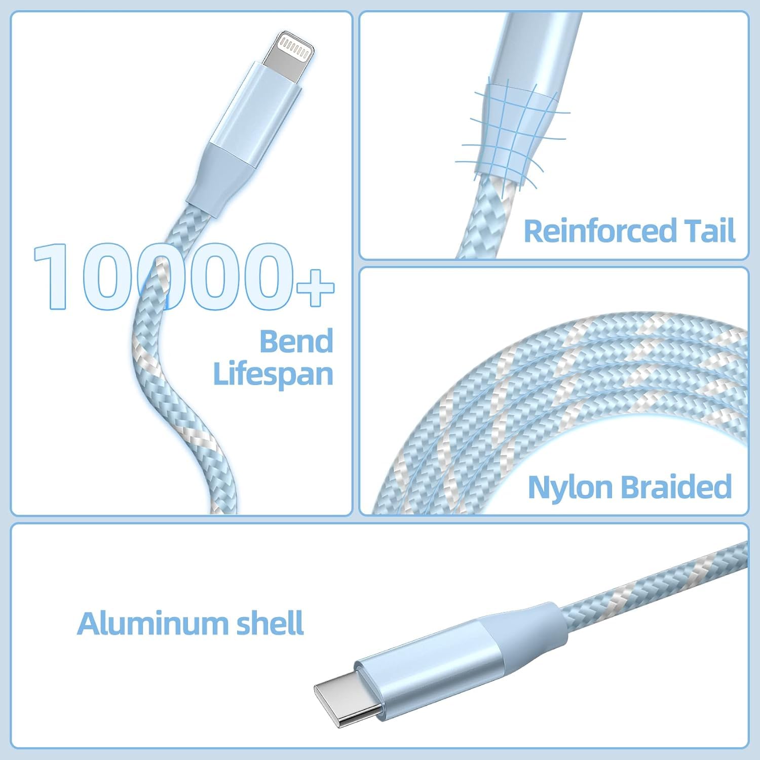 3-Pack 6FT USB C to Lightning Cable - MFi Certified Fast Charger for iPhone 14/13/12/11/Pro Max/XR/XS/8 - Perfect for Home, Office & Travel Charging