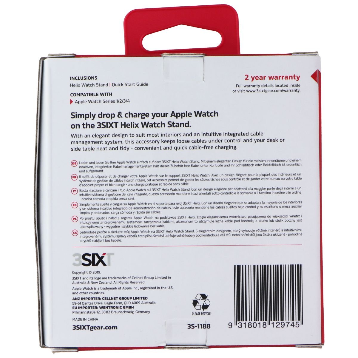 3SIXT Helix Stand Charger for Apple Watch Series 1-6 | Fast Wireless Charging Station | Silver | Perfect for Nightstand, Office & Travel Use