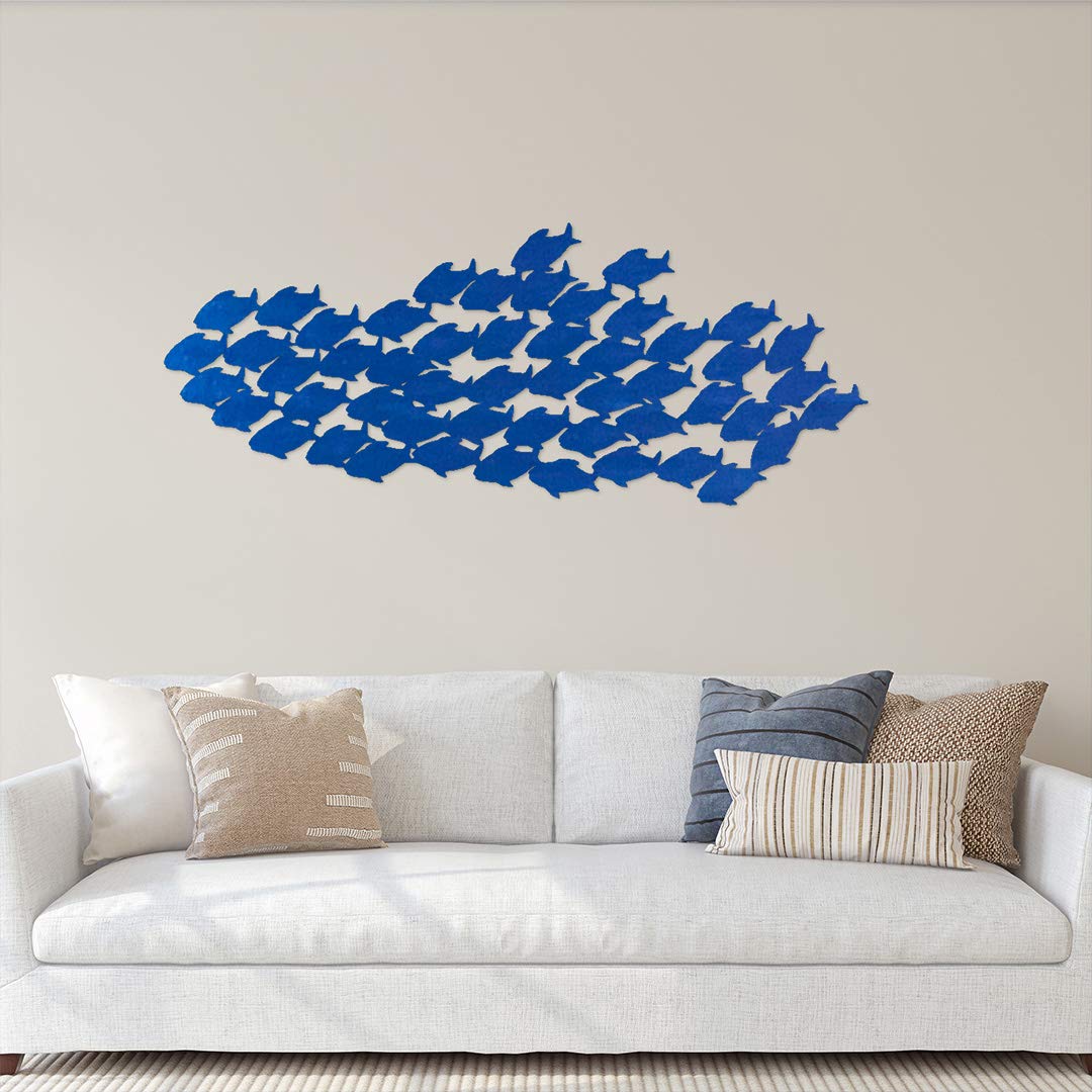 Riverside Designs School of Fish Metal Wall Art - Coastal Beach Decor Steel Sculpture (Blue, 24 Inch) for Living Room, Bedroom or Office Wall Decoration