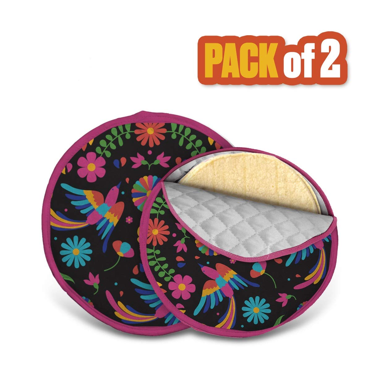 2-Pack Cotton Tortilla Warmer Pouch (Black, 2x8