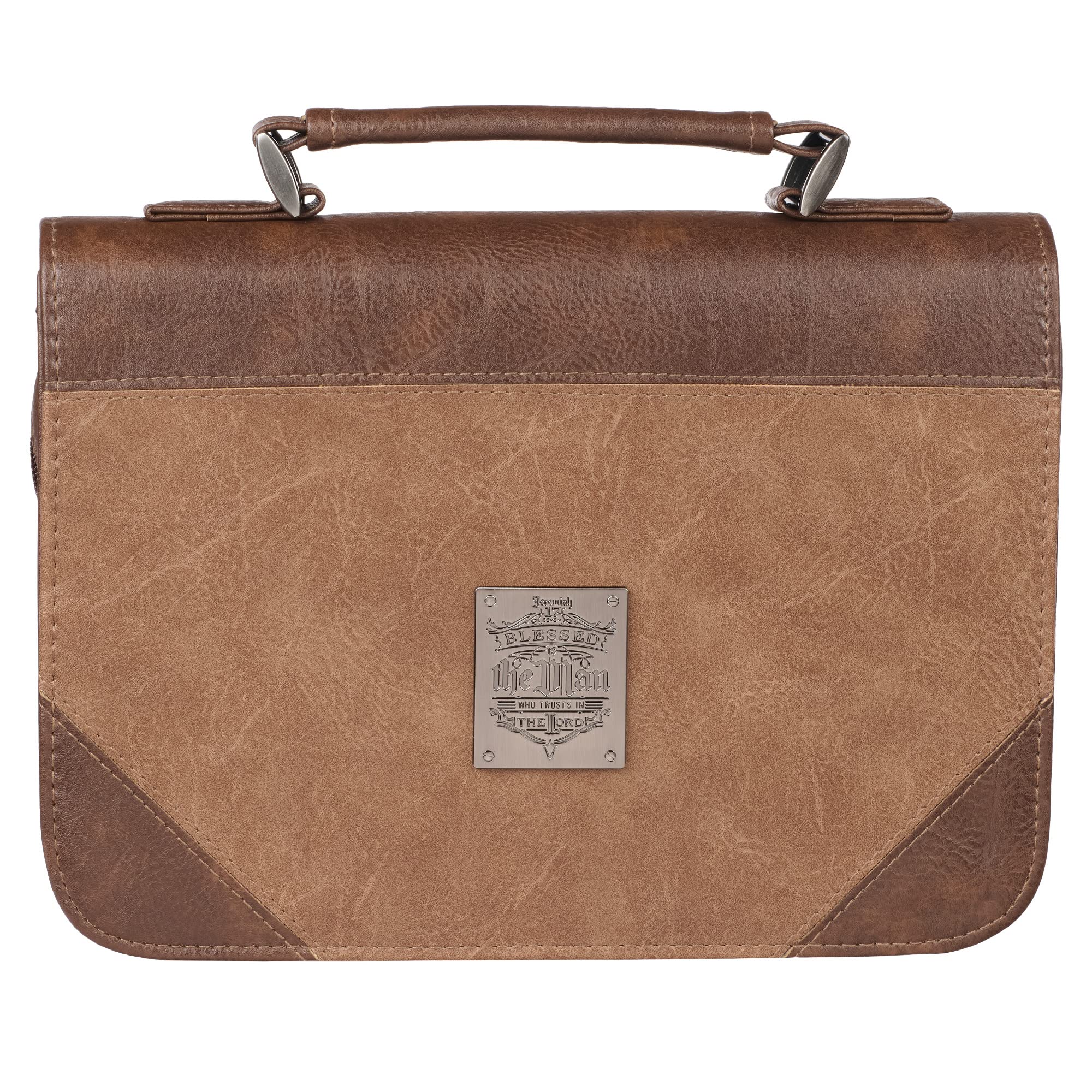 Men's Classic Bible Cover - Brown/Silver Faux Leather for Church & Study