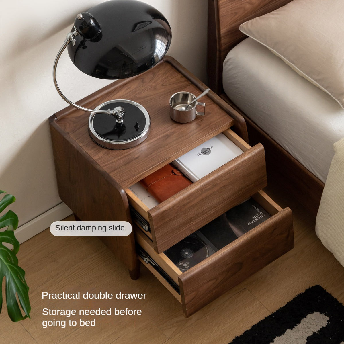 Solid Black Walnut Wood Nightstand - Small Bedside Table with Drawer for Bedroom, Living Room & Office - Natural Wood Furniture for Home Decor
