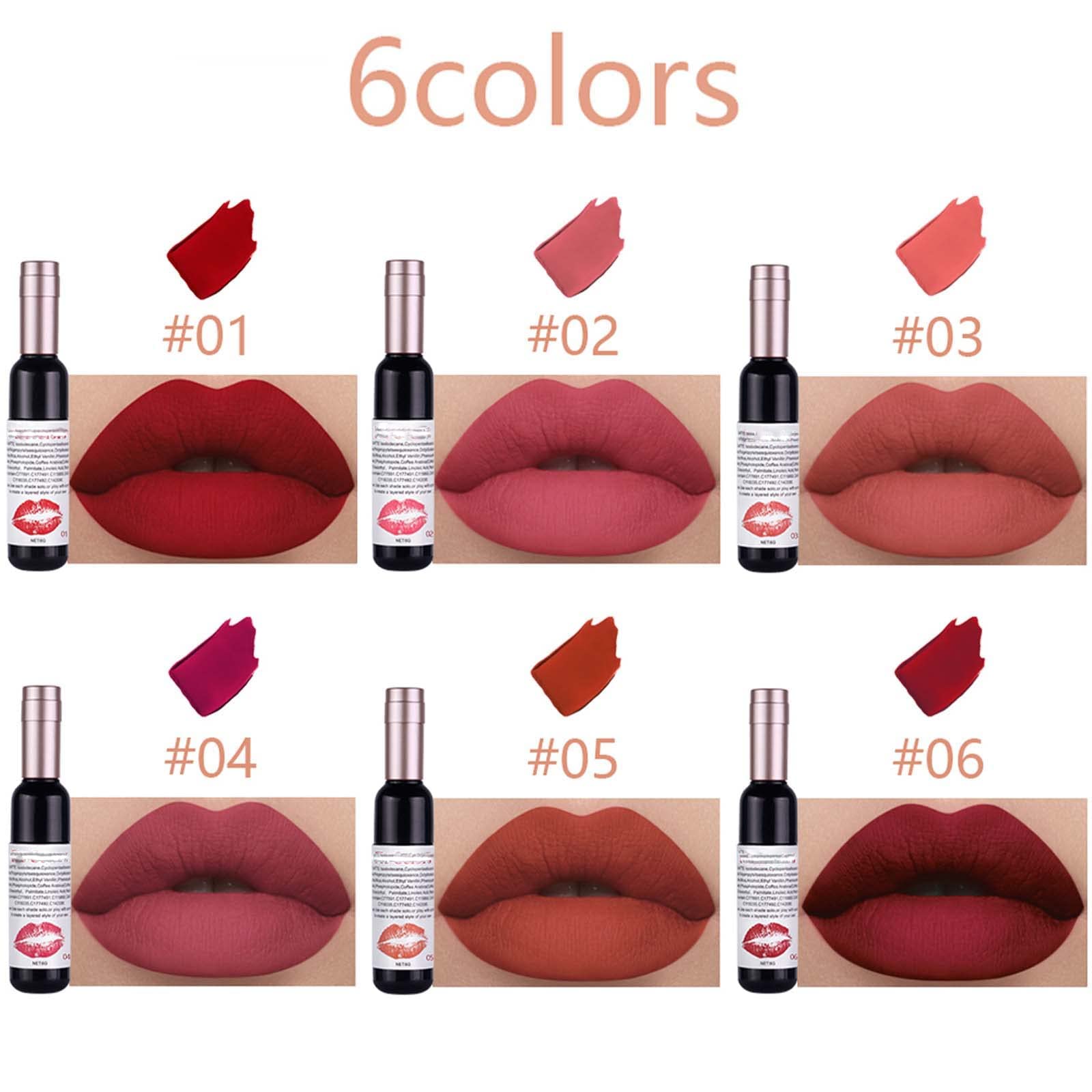 Long Lasting Matte Wine Lip Tint Set - Waterproof Liquid Lipstick & Lip Gloss (6 Colors) for Women, Perfect for Parties, Dates & Everyday Makeup Gifts