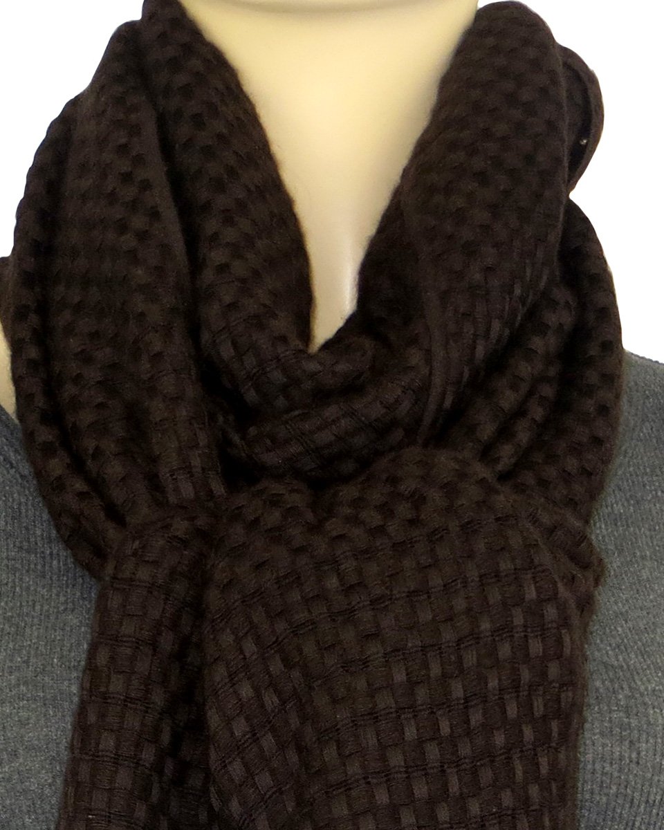 Luxury Cashmere Pashmina Silk Blend Scarf - Soft Basket Weave Stole in Dark Chocolate Brown | Perfect for Winter Fashion, Evening Events & Gift Giving