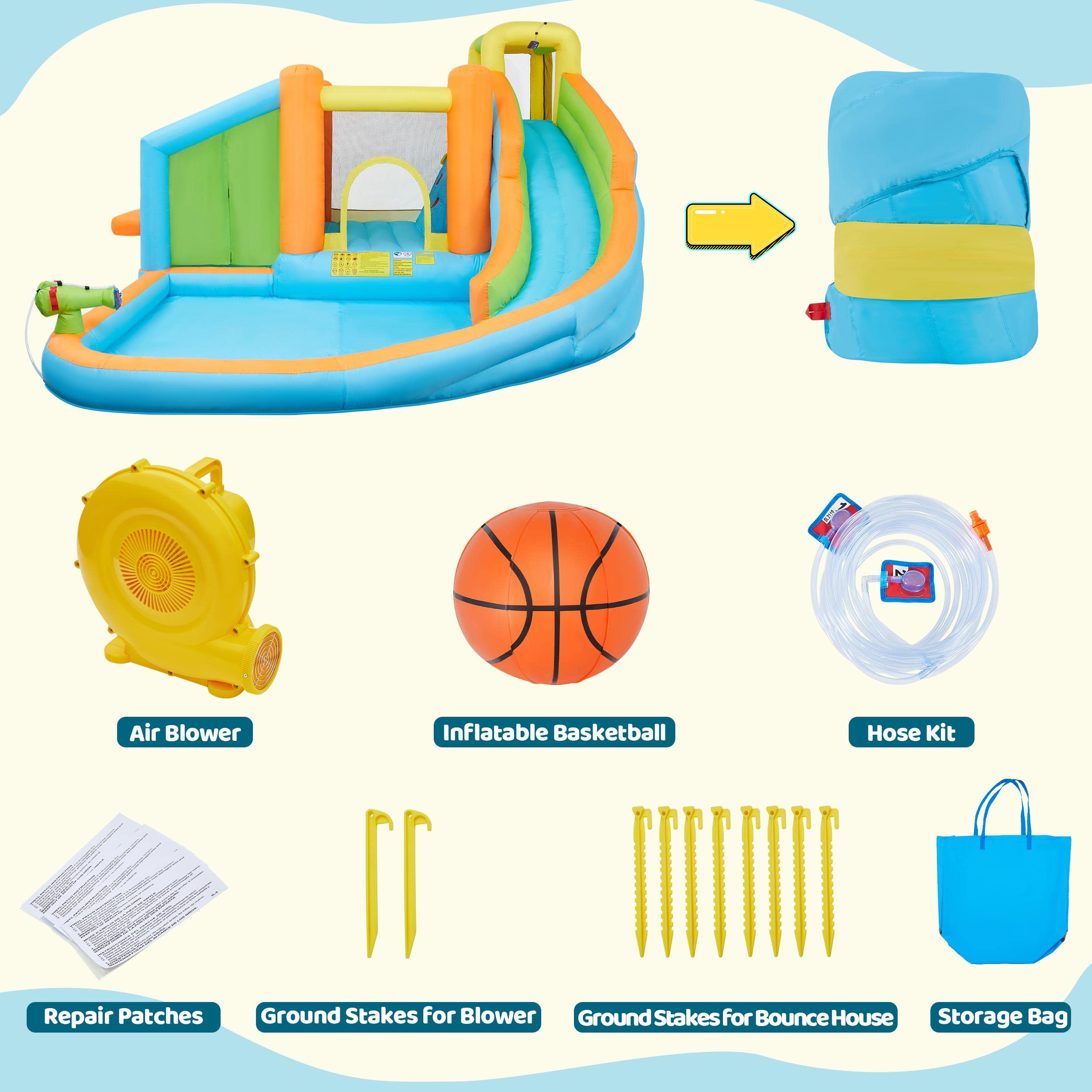 Yaheetech Inflatable Bounce House for Kids Ages 3-10 - Water Bouncer Castle with Splash Pool, Toy Market Stand, Slide & Climbing Wall | Includes 520W Blower & Storage Bag | Perfect for Outdoor Backyard Parties, Birthday Celebrations & Summer Water Play