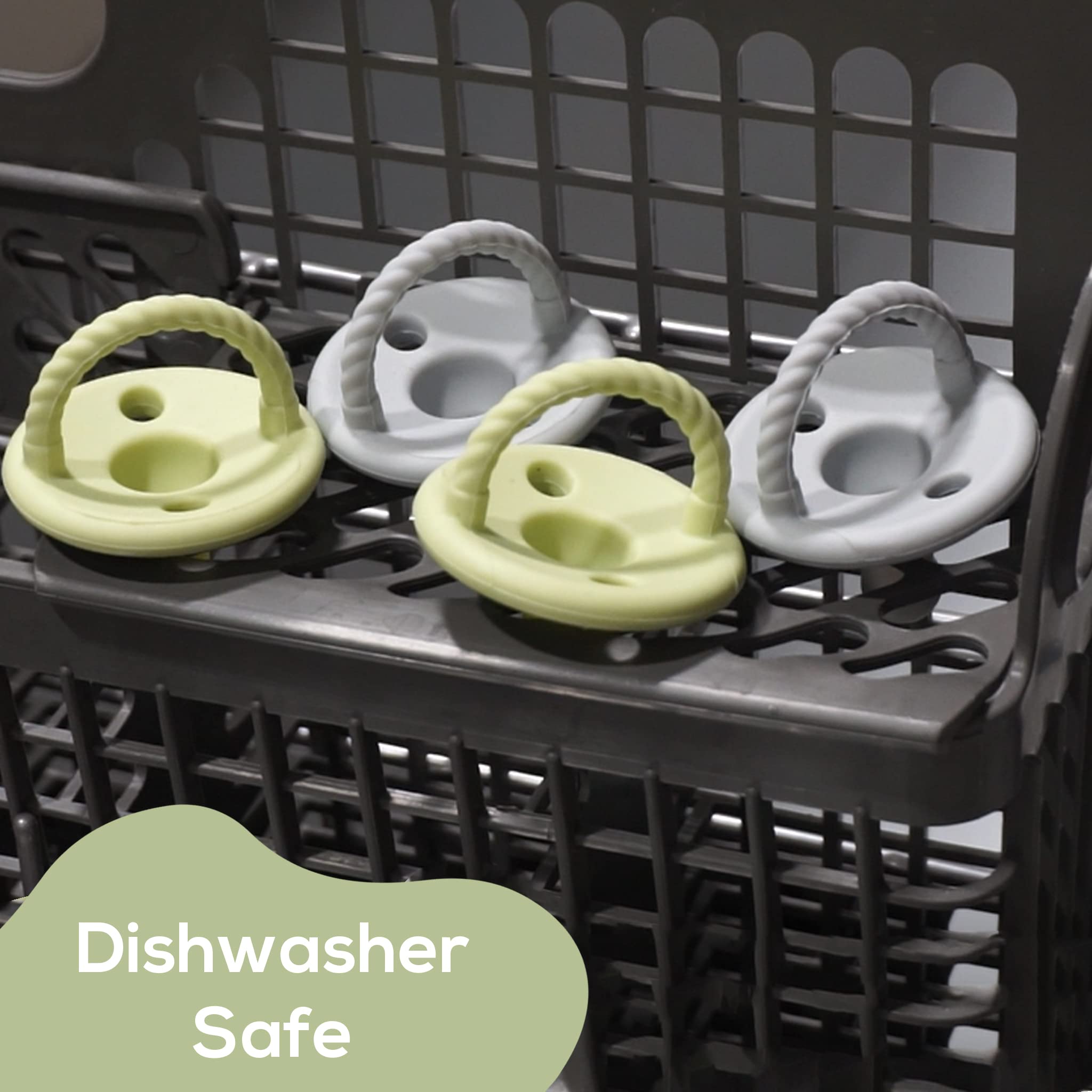 4 Pack Silicone Baby Pacifiers with Handle & Safety Airholes - Newborn Soother Set for Breastfed Babies | BPA-Free, Soft & Safe | Perfect for Daycare, Travel & Sleep (Green & Grey) - o1baby