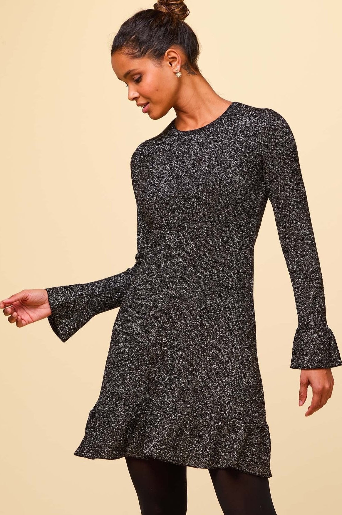 Elegant Metallic Knit Short Dress for Women - Black & Gold | Perfect for Night Out, Party, and Special Occasions