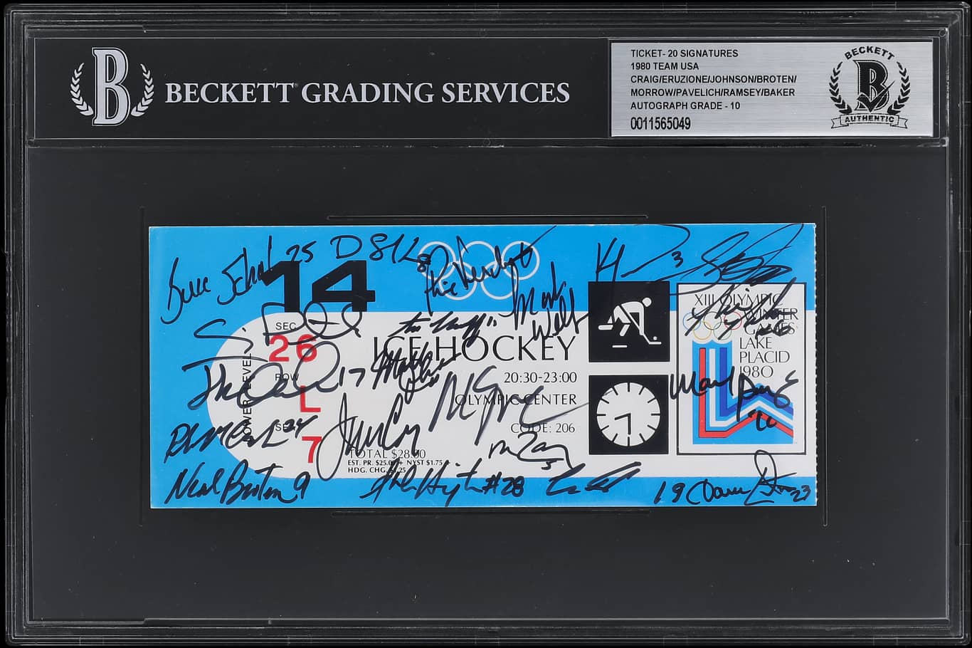 1980 USA Hockey Team Signed Czechoslovakia Olympic Game Ticket - February 14, 1980 - BAS Auto 10 Certified - Rare Sports Memorabilia for Collectors & Hockey Fans - Perfect for Display in Man Caves, Sports Bars & Memorabilia Collections