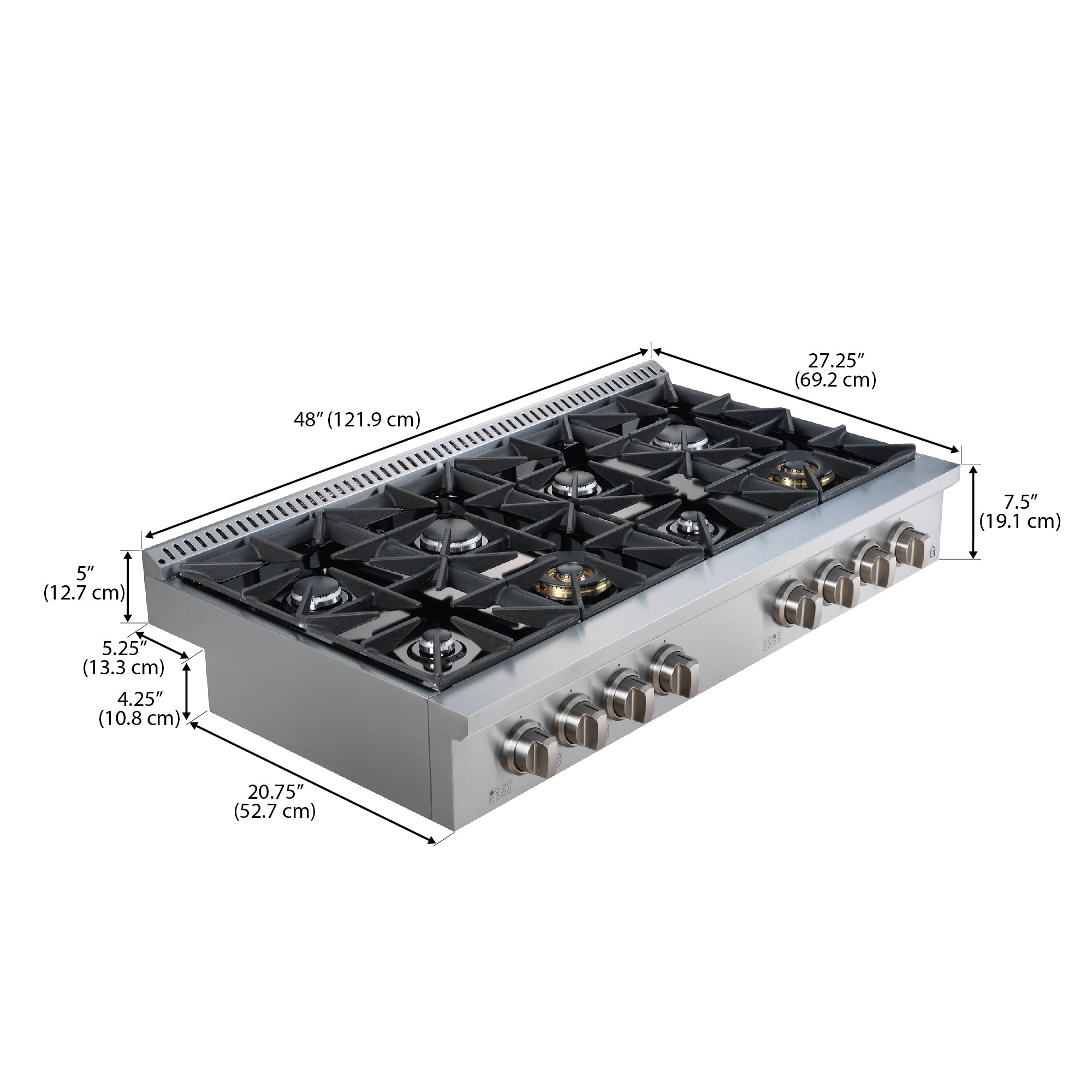 Ancona 48-Inch Commercial Style Stainless Steel Slide-In Gas Cooktop - Professional Grade for Home Kitchens & Restaurant Use