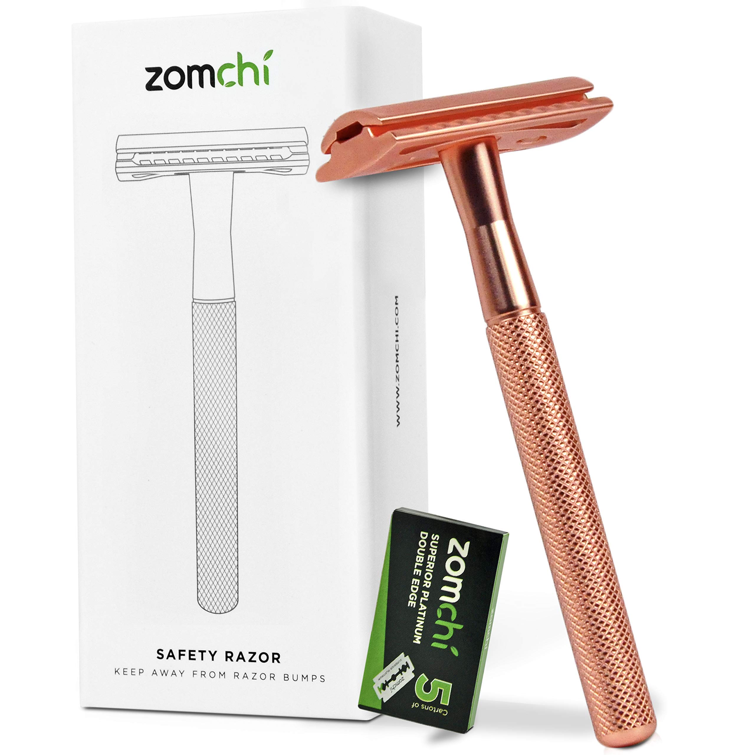 Premium Rose Gold Safety Razor for Women - Black Unisex Double Edge Razor with 100 Stainless Steel Blades - Eco-Friendly Shaving for Sensitive Skin & Travel Use