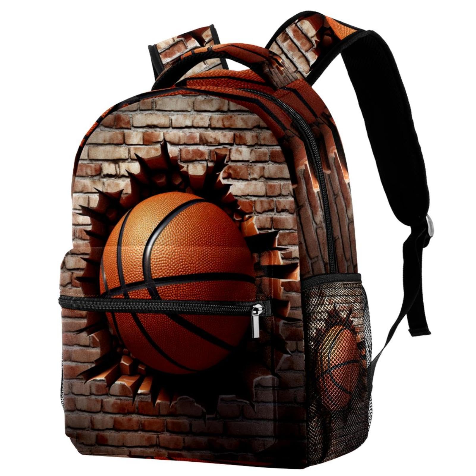 Durable Travel Backpack for Men & Women - Waterproof Basketball Texture Design - Perfect for Hiking, Gym, Work & School - Lightweight Carry-On Backpack for Daily Commute & Outdoor Adventures