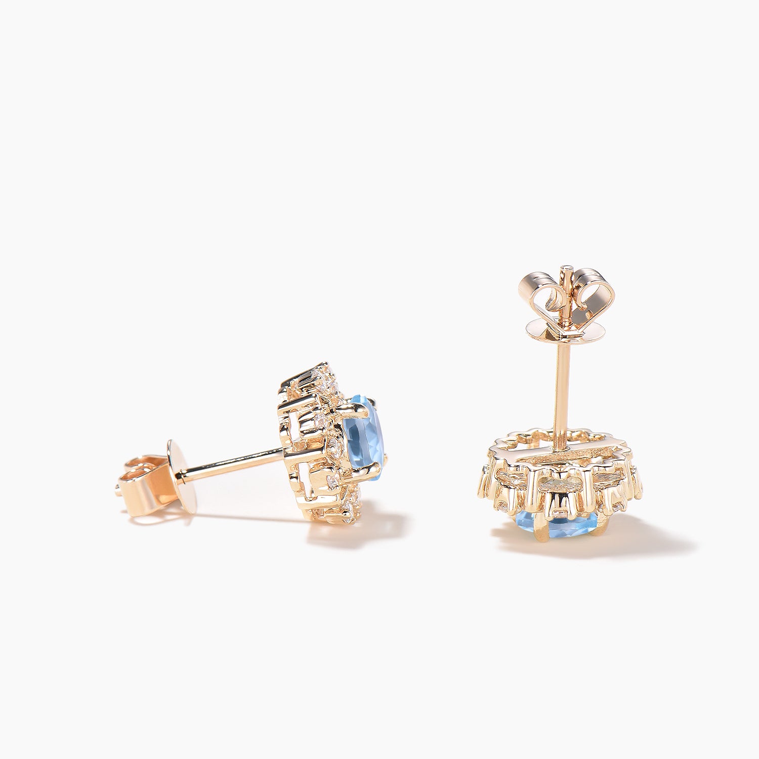 Round Cut Aquamarine Stud Earrings with Diamond Cluster Flower Design - Elegant Jewelry for Women, Perfect for Weddings, Parties & Everyday Wear