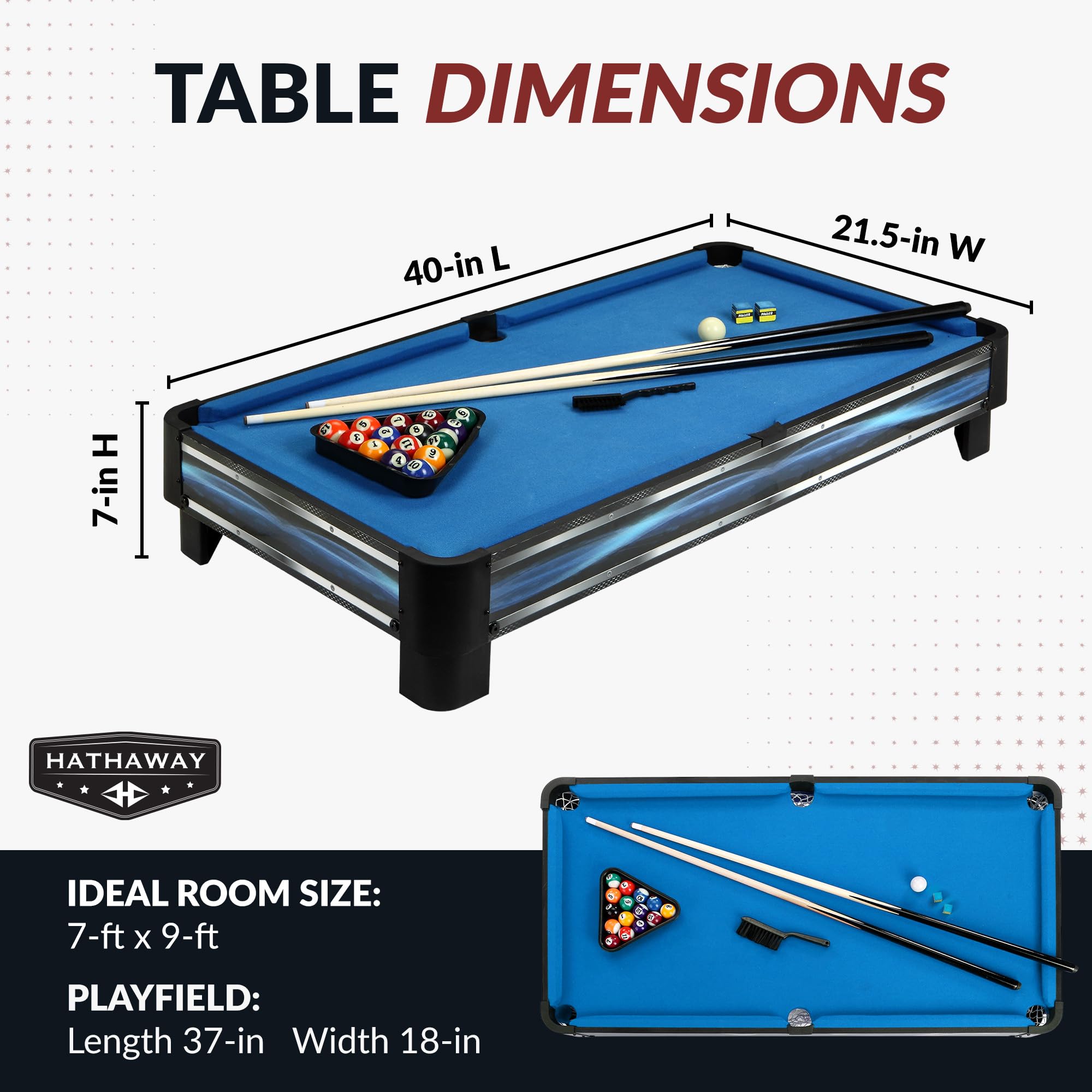 Hathaway Breakout 40-inch Portable Pool Table Topper - Blue Billiards Game Set with Cue Sticks, Balls, Triangle Rack, Chalk & Brush | Perfect for Dining Table Conversion, Game Rooms & Indoor Entertainment