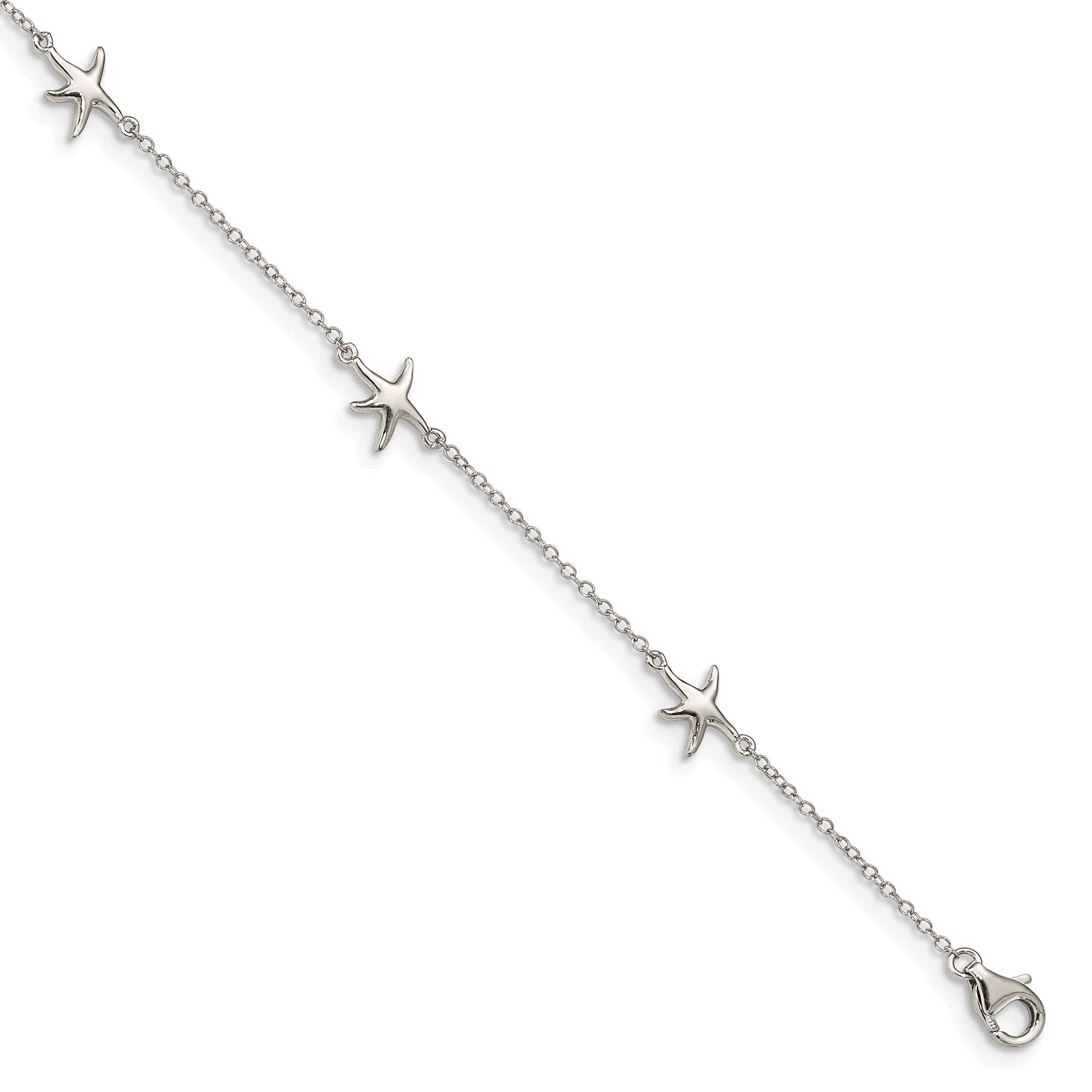 Rhodium-Plated Sterling Silver Starfish Anklet with 2-Inch Extender - Perfect for Beach Vacations, Summer Outfits & Boho Jewelry Lovers