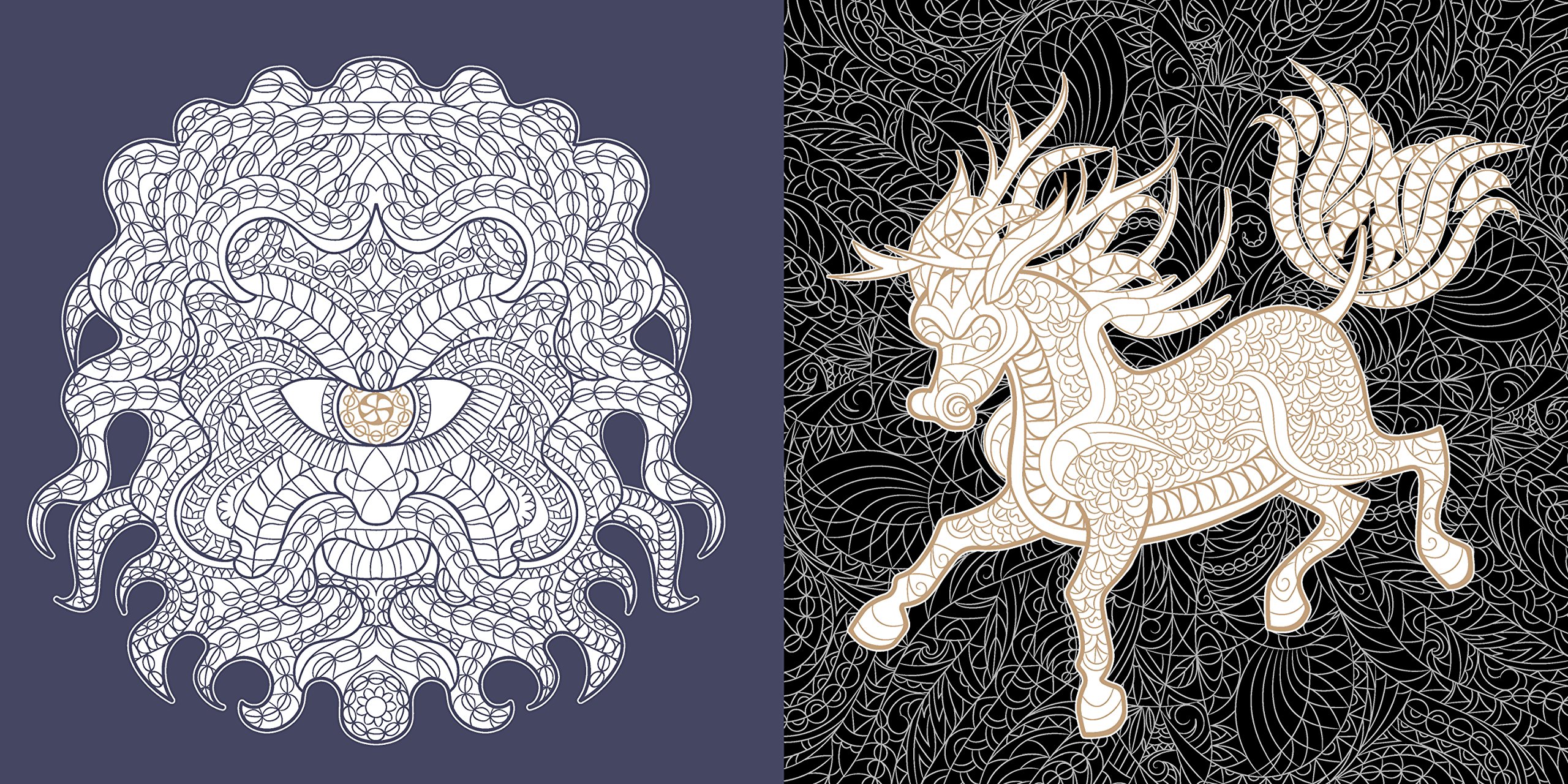 Fabulous Beasts Night & Day Coloring Book for Adults - Stress Relieving Animal Fantasy Art Therapy | Perfect for Relaxation, Meditation & Creative Expression
