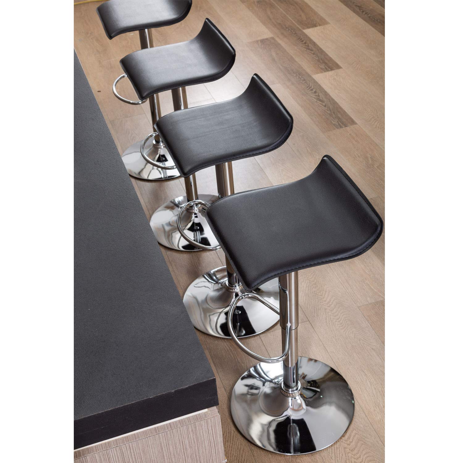 NOBPEINT Modern Chrome Adjustable Swivel Bar Stools - Set of 4 Black Counter Height Stools for Kitchen Island, Breakfast Bar & Home Decor