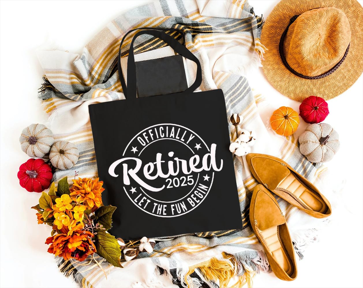 Funny Officially Retired Canvas Tote Bag for Women - Reusable Grocery Shopping Shoulder Bag - Perfect Retirement Gift (Let The Fun Begin) - Great for Beach, Work & Daily Errands