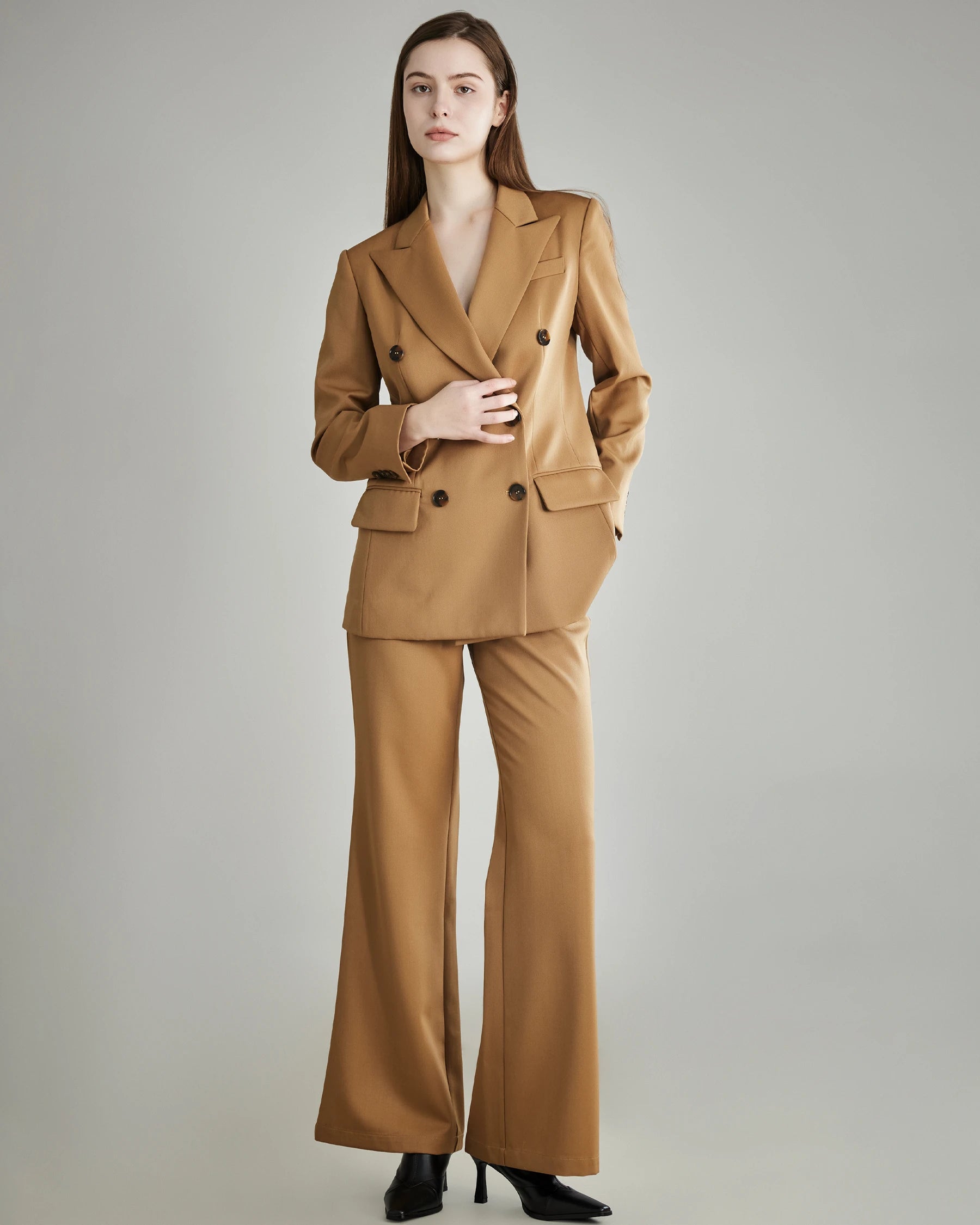 Women's Wool Flared Suit Pants - High Waist Wide Leg Dress Trousers for Office, Business & Formal Occasions