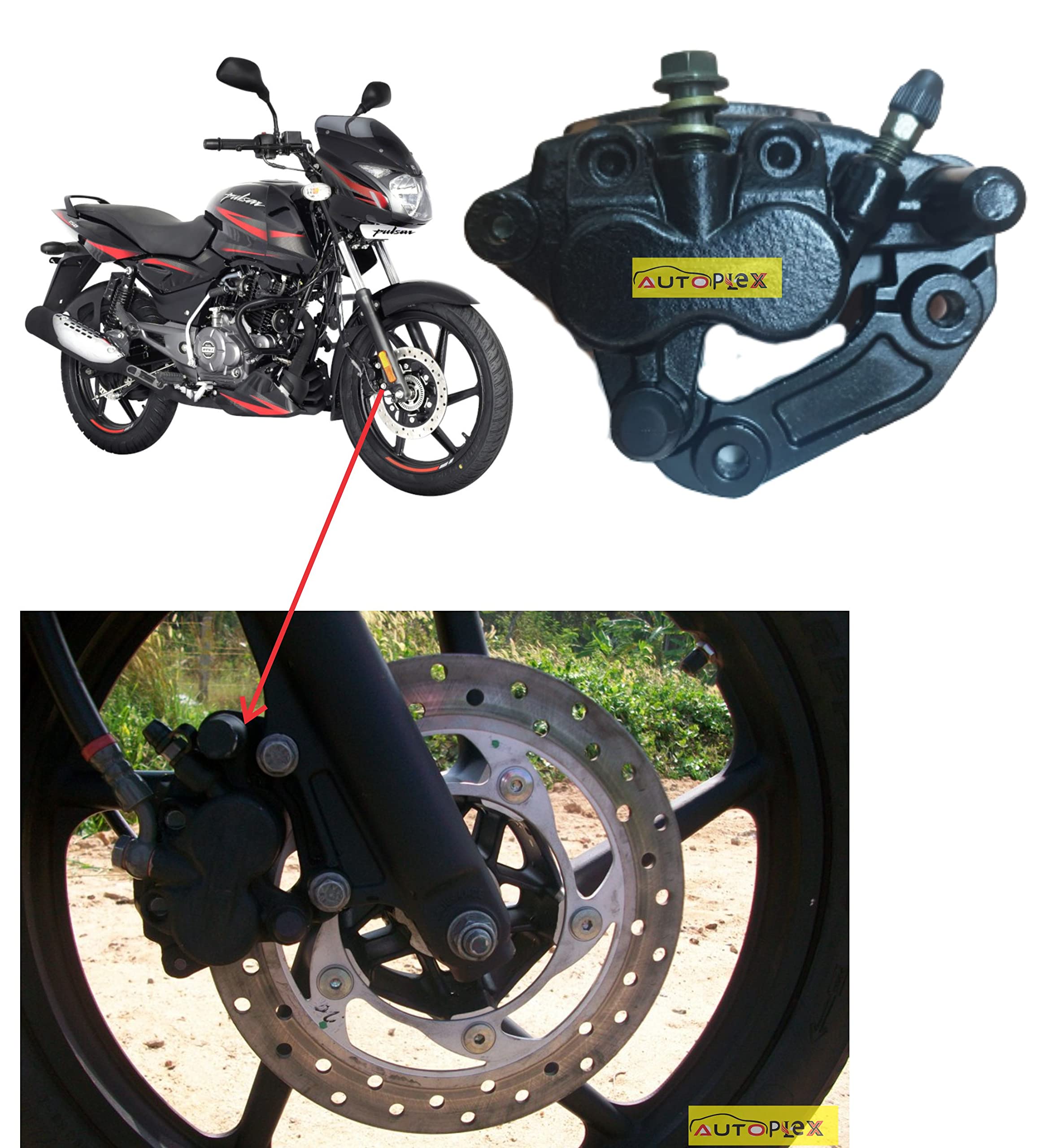 Autoplex Front Disc Brake Caliper Assembly for Bajaj Pulsar 200 - High Performance Black Brake Caliper - Perfect for Motorcycle Maintenance & Upgrades