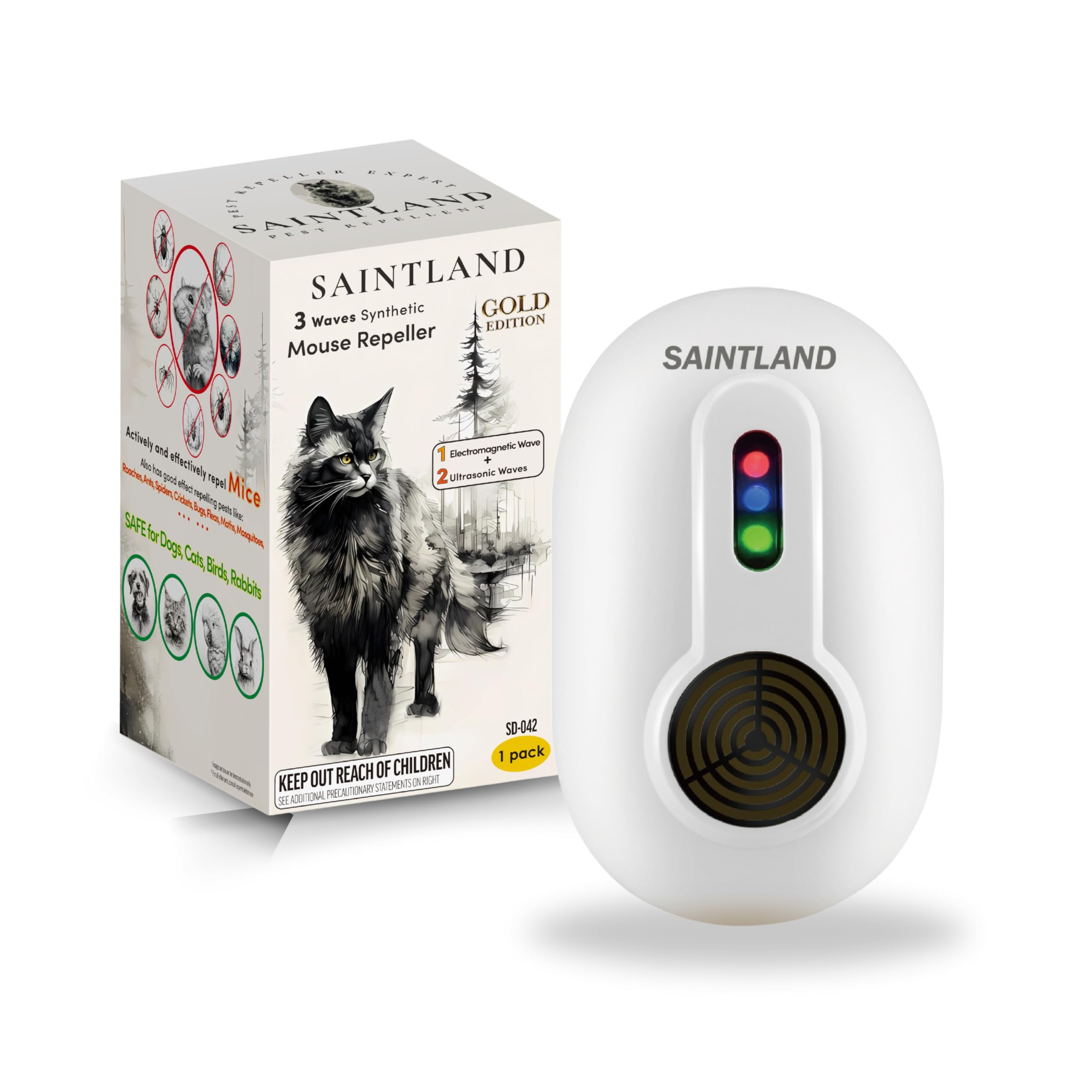 3-Wave Ultrasonic Mouse Repeller Gold Edition - Electromagnetic & Ultrasonic Pest Control for Mice, Rats & Squirrels | Indoor Rodent Repellent Device | See Results in 3 Weeks | Perfect for Homes, Garages, Warehouses & Offices