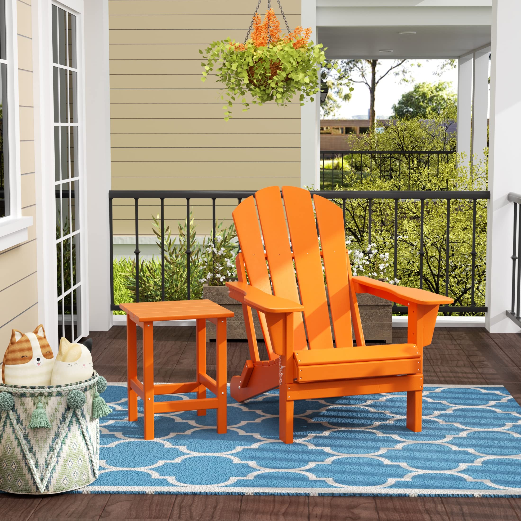 WestinTrends Malibu 2-Piece All-Weather Outdoor Adirondack Chair Set with Side Table - Durable Plastic Patio Furniture for Porch, Deck, Backyard & Garden - Perfect for Relaxing, Sunbathing & Outdoor Entertaining (Orange)