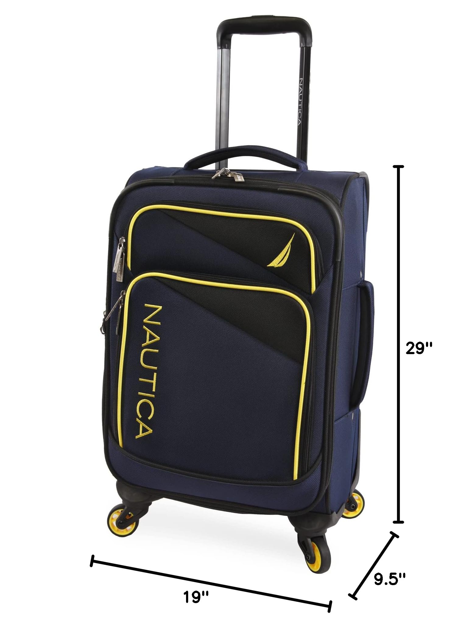 NAUTICA Emry 2-Piece Softside Luggage Set in Navy & Yellow | Lightweight Spinner Suitcase for Travel, Business Trips & Weekend Getaways