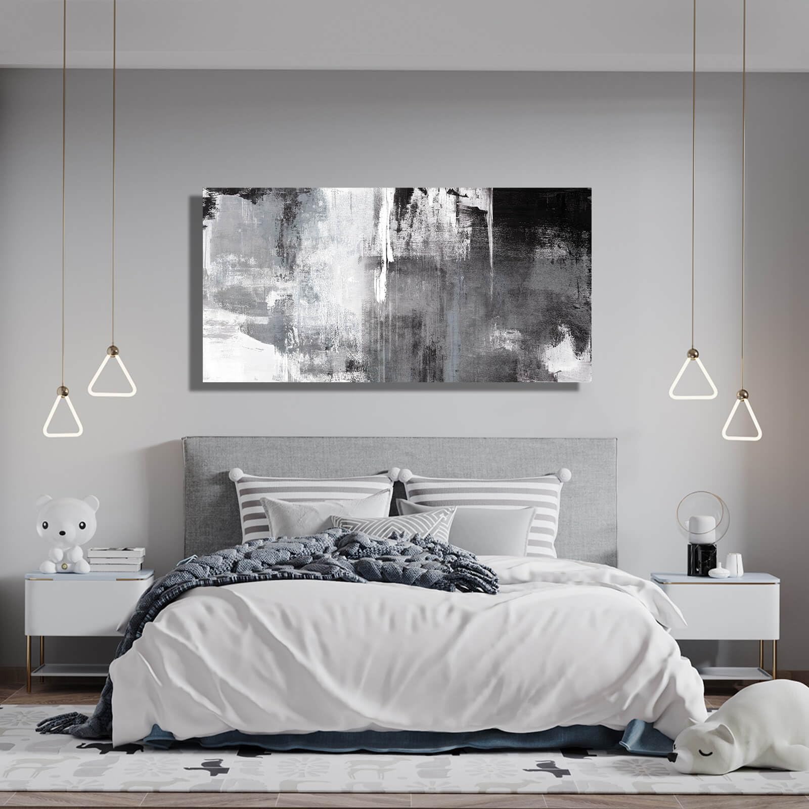 Abstract Black White Wall Art - 20x40 Canvas Painting for Bedroom & Office Decor