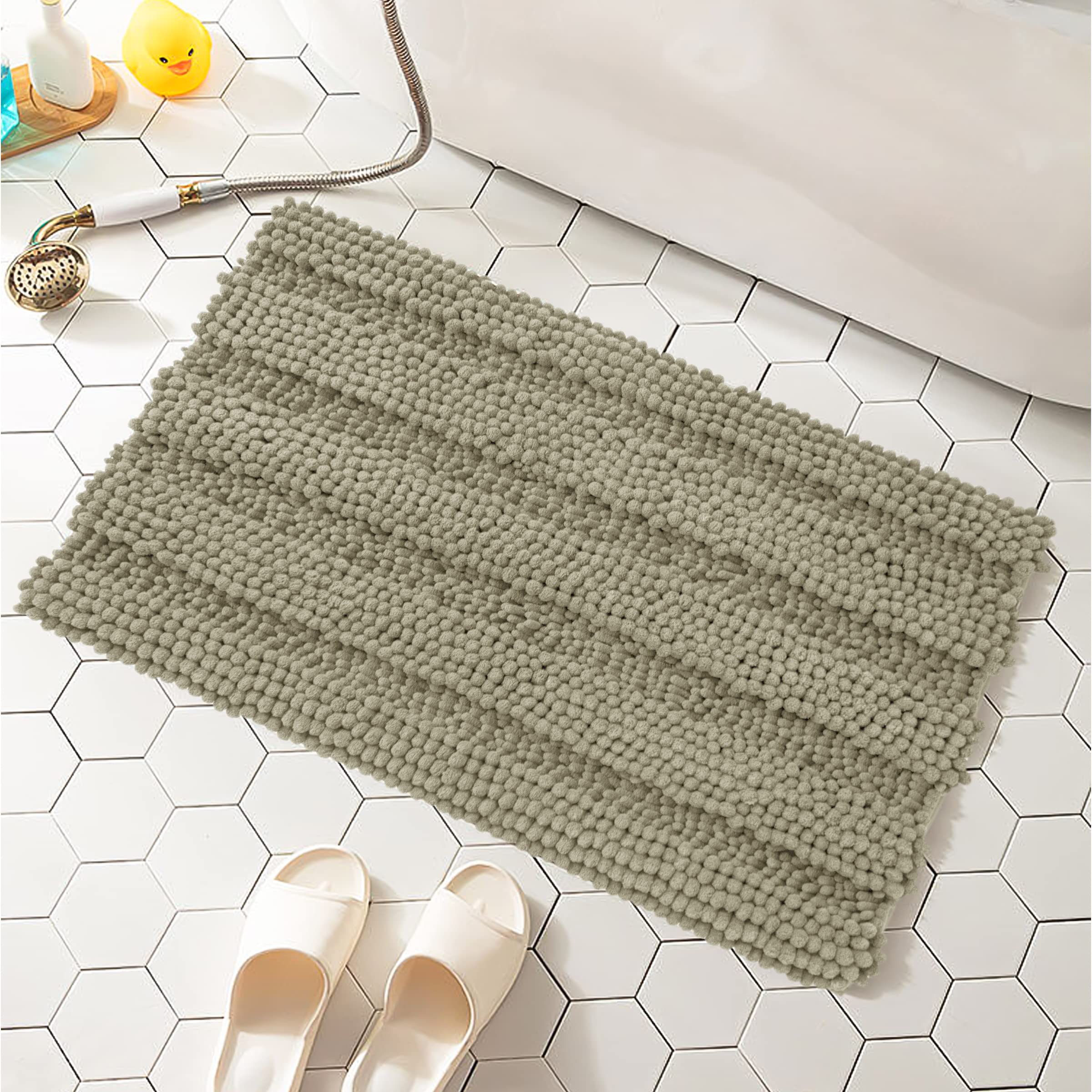 SUBRTEX Chenille Bath Rug - Soft Plush Striped Bathroom Mat, 24x60 Inches, Taupe Brown - Super Absorbent, Quick Dry, Machine Washable - Perfect for Bathroom, Shower, and Spa Areas