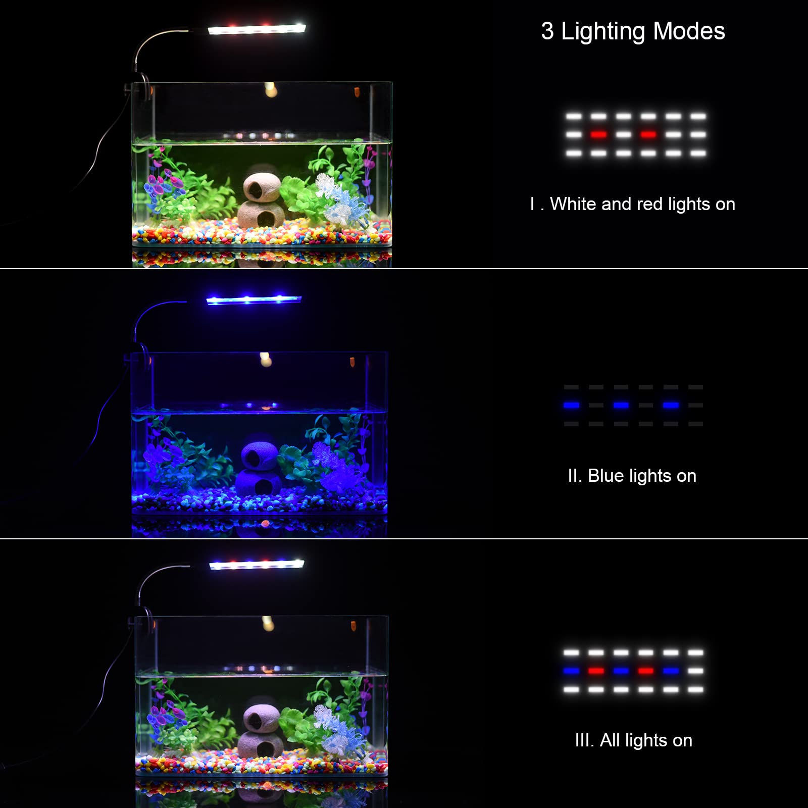 5 Gallon LED Aquarium Light with Timer & Dimmer - Clip-On Fish Tank Light for Plants, White Blue Red LEDs (7W) - Perfect for Small Aquariums & Nano Tanks