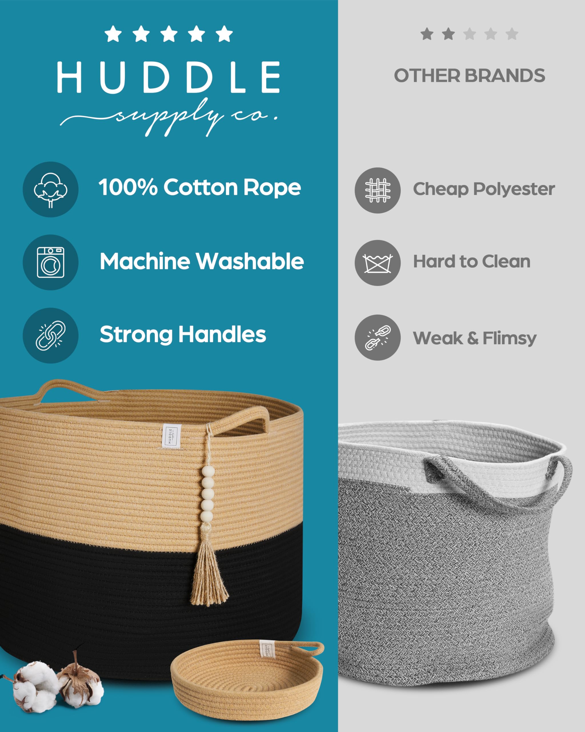 Extra Large Washable Woven Rope Storage Basket Set - 24