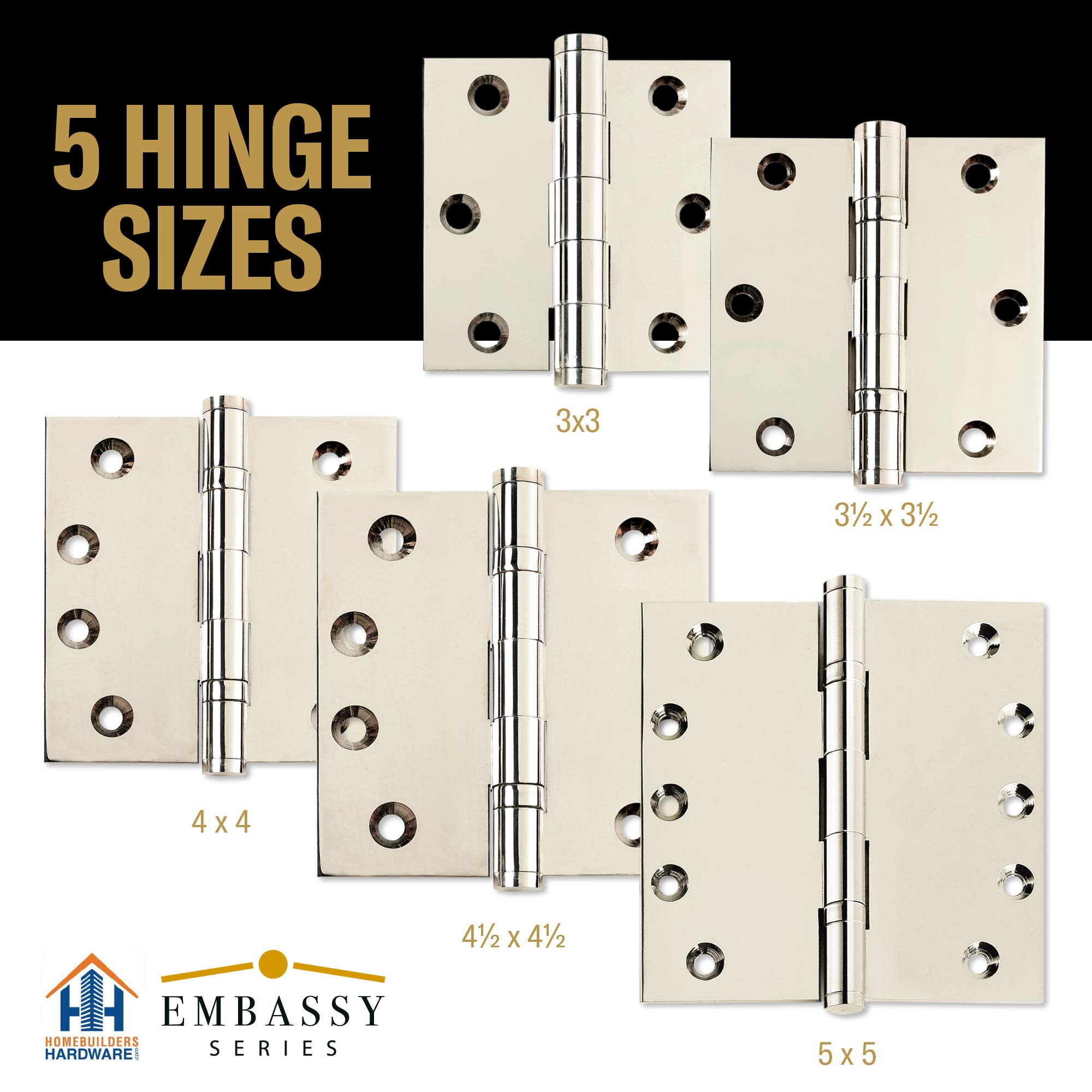 Solid Brass Door Hinge 3.5x3.5 Inch - Heavy Duty Ball Bearing for Home Improvement