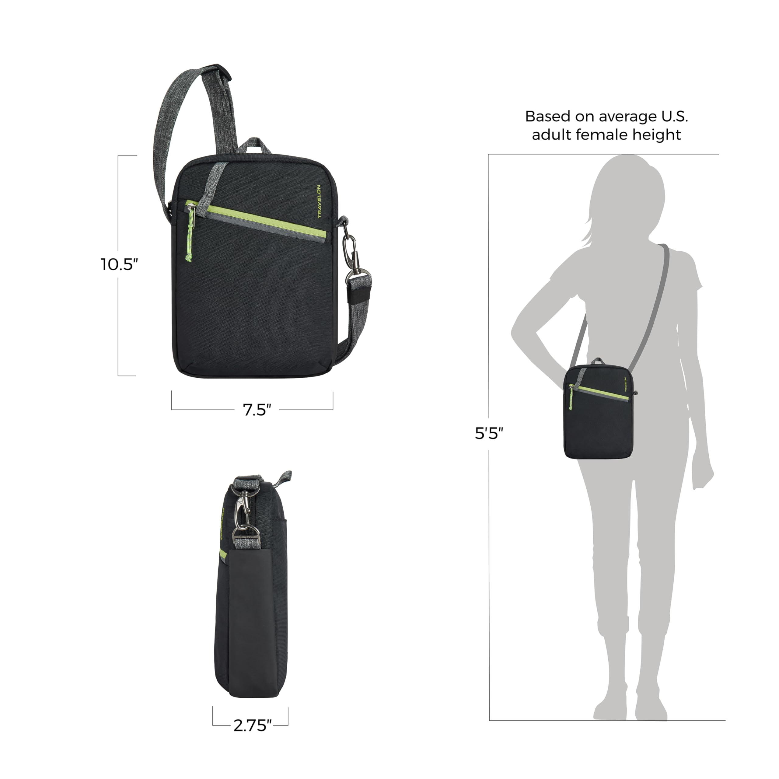 Travelon Anti-Theft Greenlander Small Crossbody Bag - Secure RFID Blocking Purse for Women, Lightweight Travel Essentials for Commuting, Sightseeing & Daily Use
