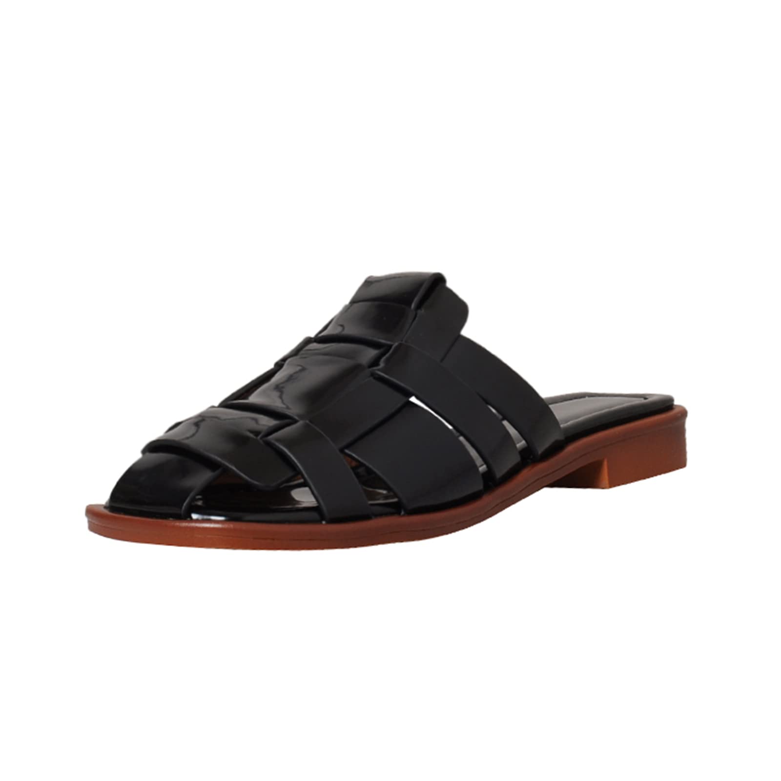 Comfity Women's Braided T-Strap Sandals 2cm Low Heel Slip On Slingback Flats - Genuine Leather Casual Shoes for Summer, Beach, and Daily Wear