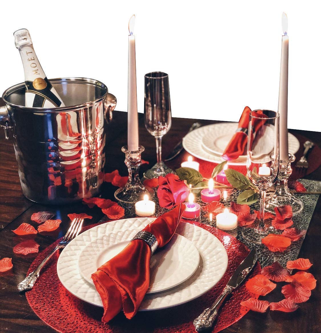 Romantic Dinner Set for Couples - Elegant 2-Person Dinnerware with Candles & Rose Petals - Perfect for Anniversary, Valentine's Day & Date Night at Home