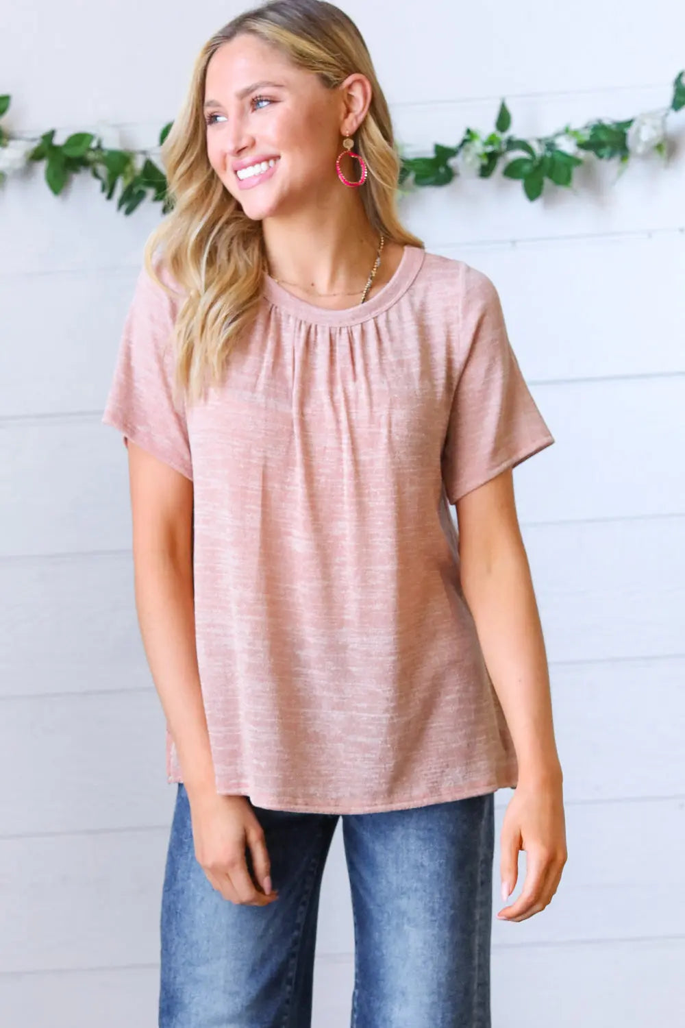 Elegant Mauve Tie Back Crinkle Floral Blouse for Women | Summer Boho Chic Tunic Top | Perfect for Beach Vacations & Date Nights