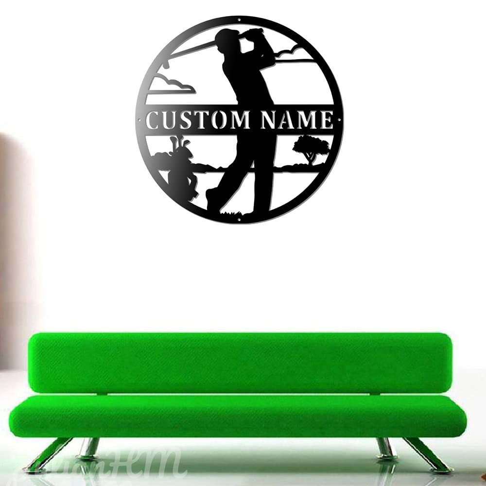 Custom Personalized Golf Metal Wall Art with LED Lights - Monogram Name Sign for Men - 24x24 Inches Golf Room Decor for Living Room, Man Cave & Office - Perfect Gift for Golf Lovers & Home Decoration