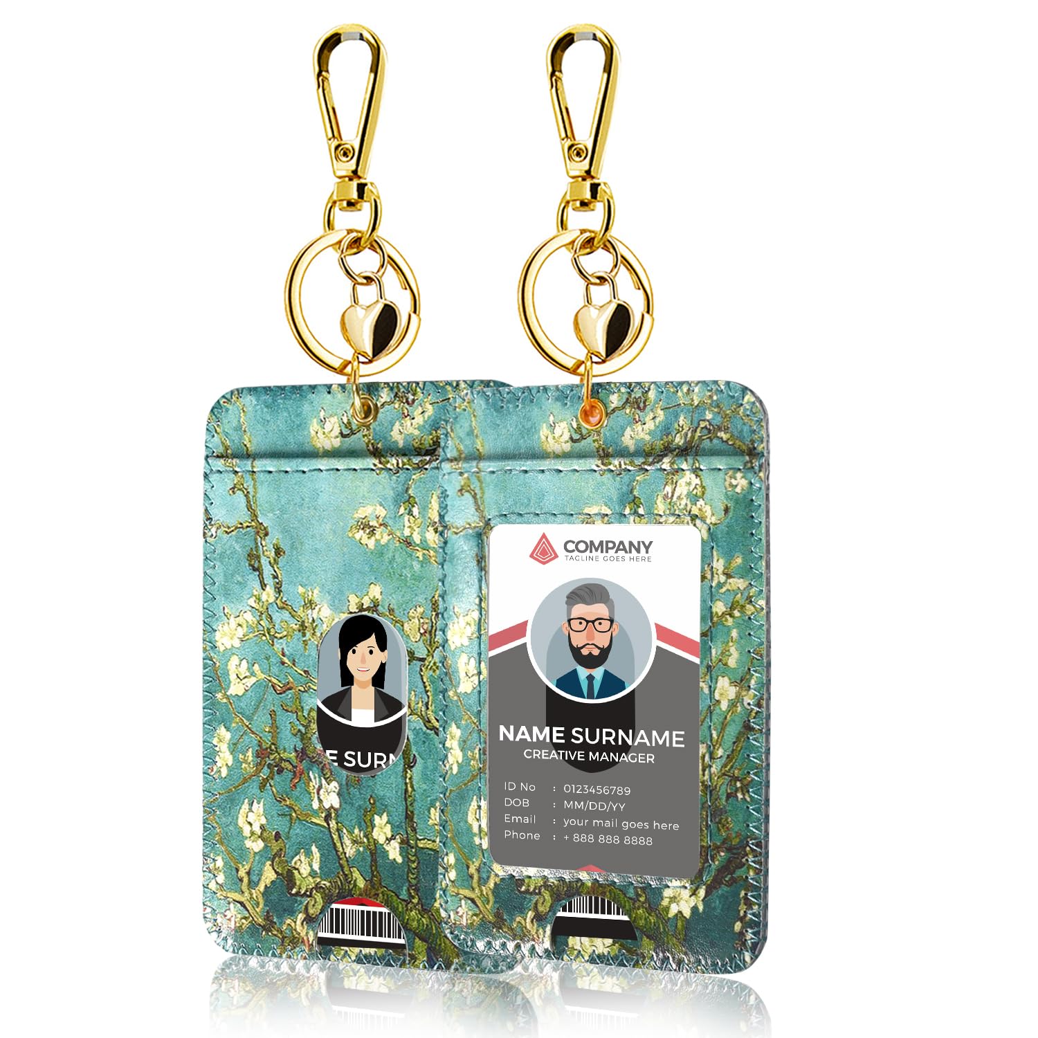 ACdream Vertical Leather ID Badge Holder with Key Ring Clip - Secure Name Card Wallet Case Protector for Nurses, Teachers, School Coaches (Men & Women) - Blossom Design | Perfect for Hospital, School & Office Security Access