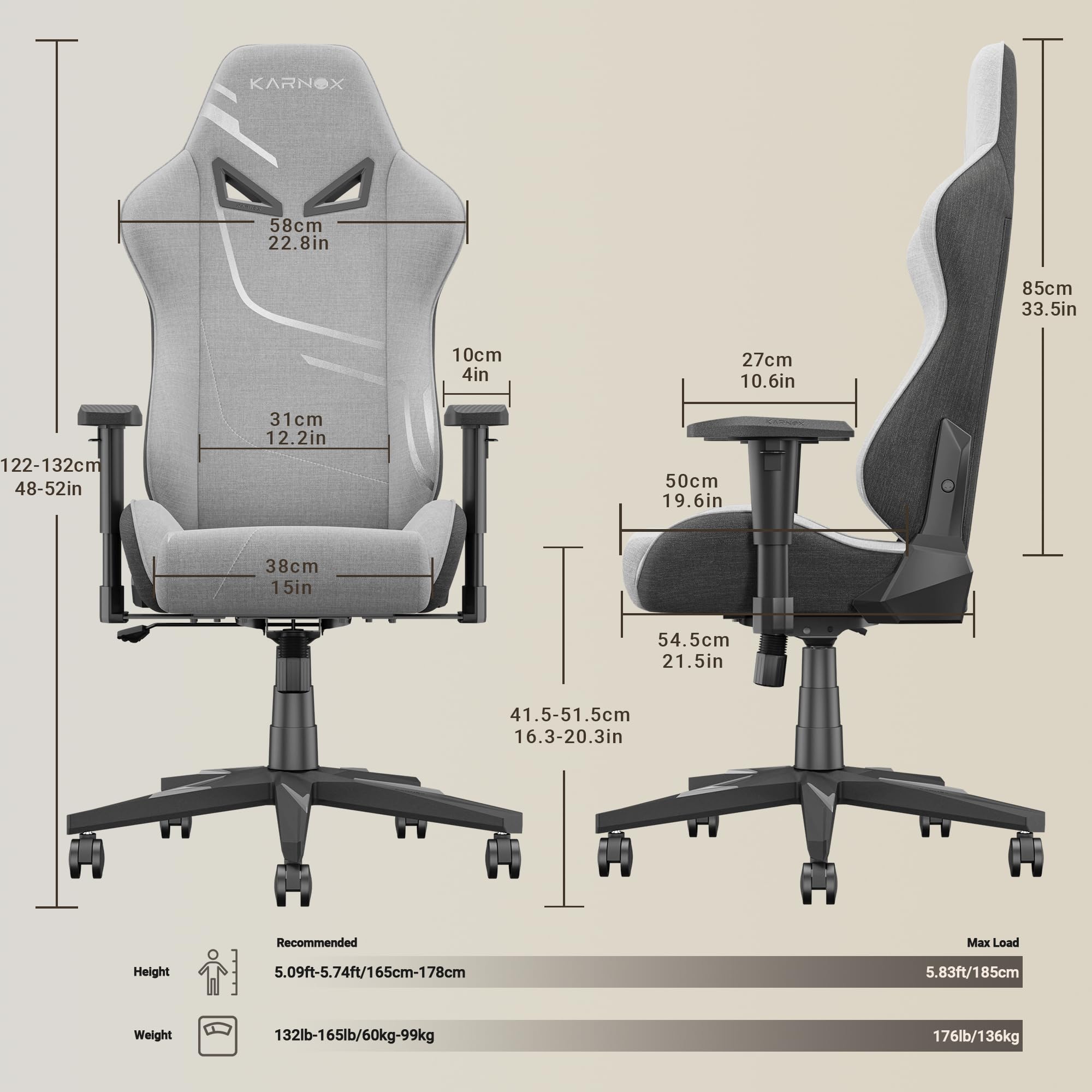 KORNOX Ergonomic Gaming Chair for Adults & Teens - High Back Office Chair with Adjustable Headrest & Lumbar Support, Fabric Racing Desk Chair for Home & Work - Perfect for Gaming, Working, and Long Sitting Sessions (Silver Grey)