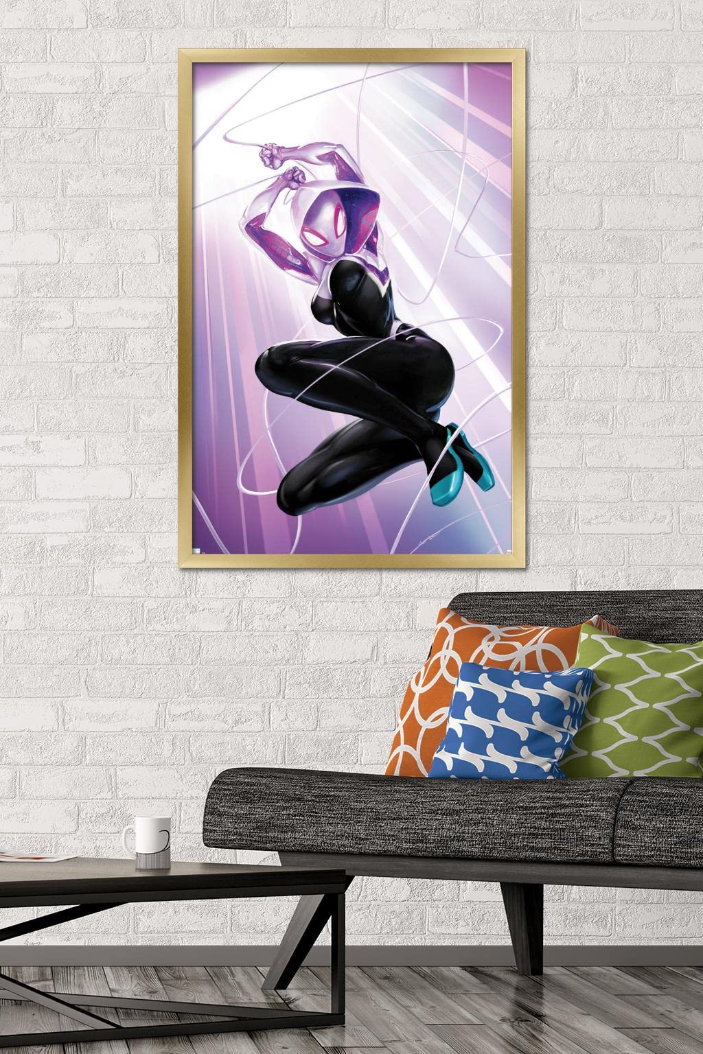 Trends International Marvel Comics Ghost Spider #1 Wall Poster - 34L x 22.4W Gold Framed Version | Superhero Room Decor, Comic Book Collectibles, Gift for Spider-Man Fans