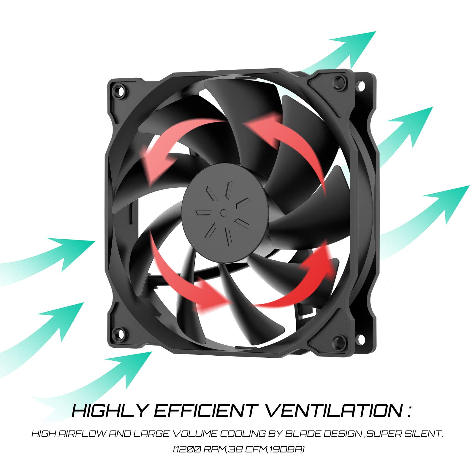 uphere 3-Pack 120mm Long Life Computer Case Cooling Fans - Quiet High Performance PC Case Fans for Optimal Airflow and Cooling | Perfect for Gaming PCs, Workstations, and Home Office Computers