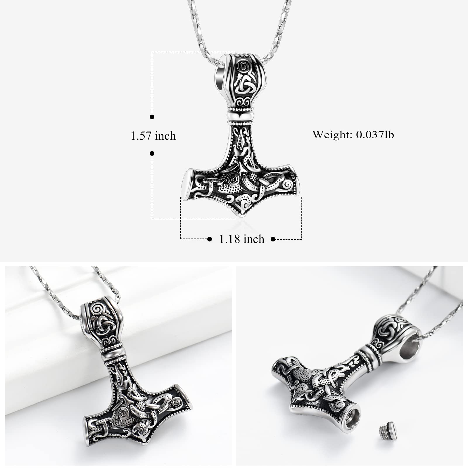 Mjolnir Thor's Hammer Cremation Jewelry Pendant - Memorial Ash Urn Necklace for Men & Women - Mini Keepsake Urn for Ashes - Perfect for Viking-Themed Memorials & Norse Tribute Gifts