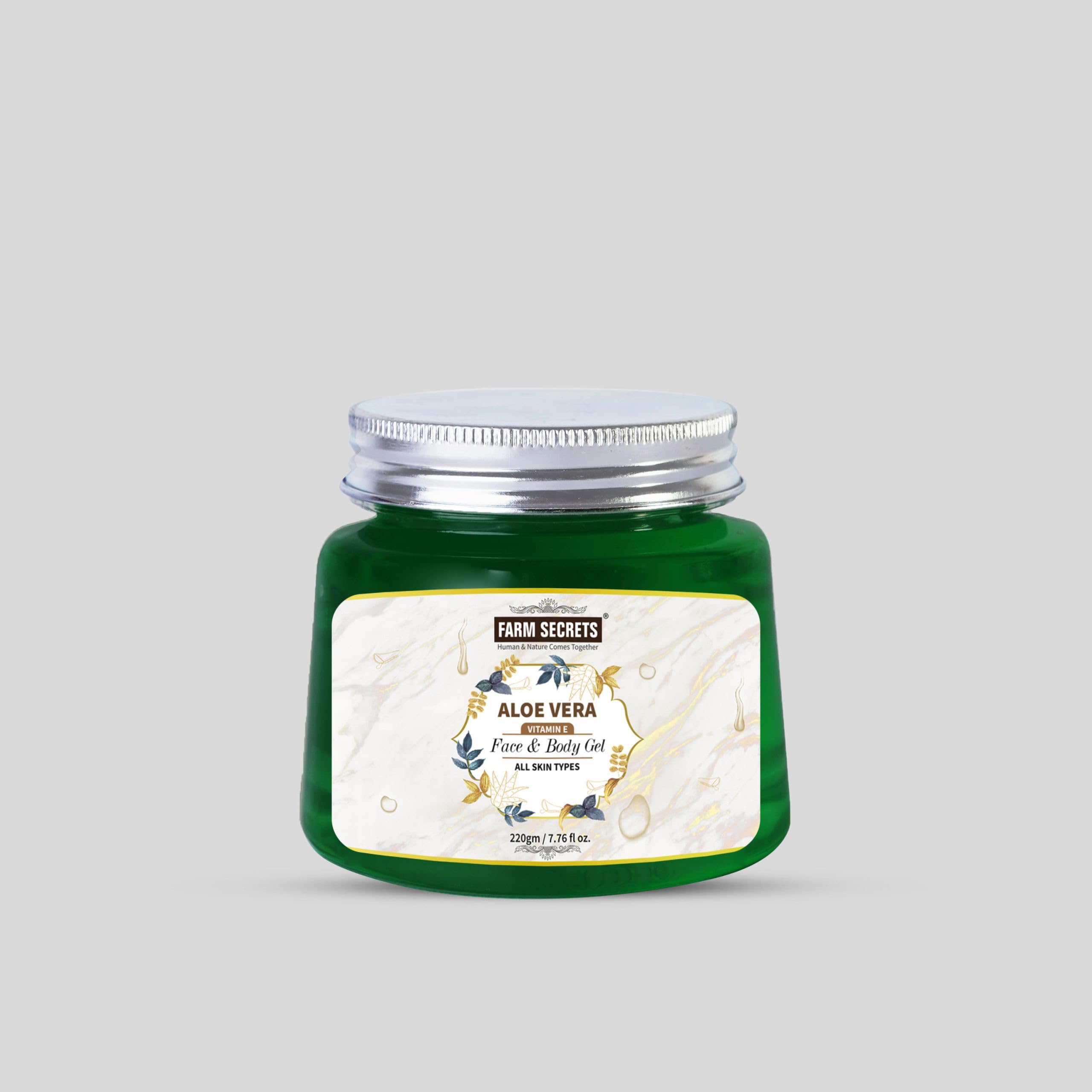 Farm Secrets Aloe Vera Face and Body Gel – 220g | Hydrating & Soothing Moisturizer for Dry Skin, Sunburn Relief, After Shave Care | Perfect for Daily Skincare & Post-Sun Exposure